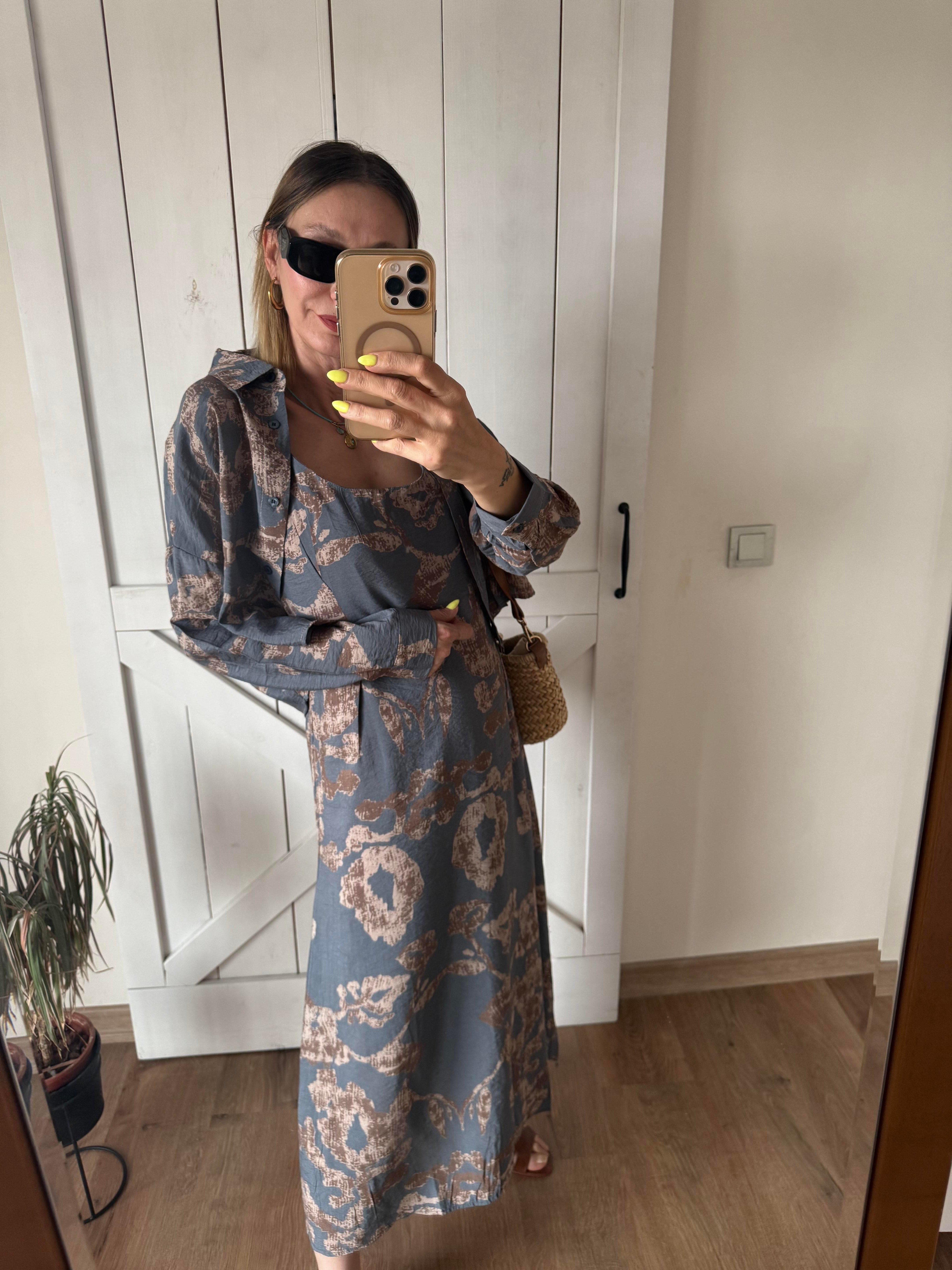 Desenli Gömlek Grey Elbise Takım