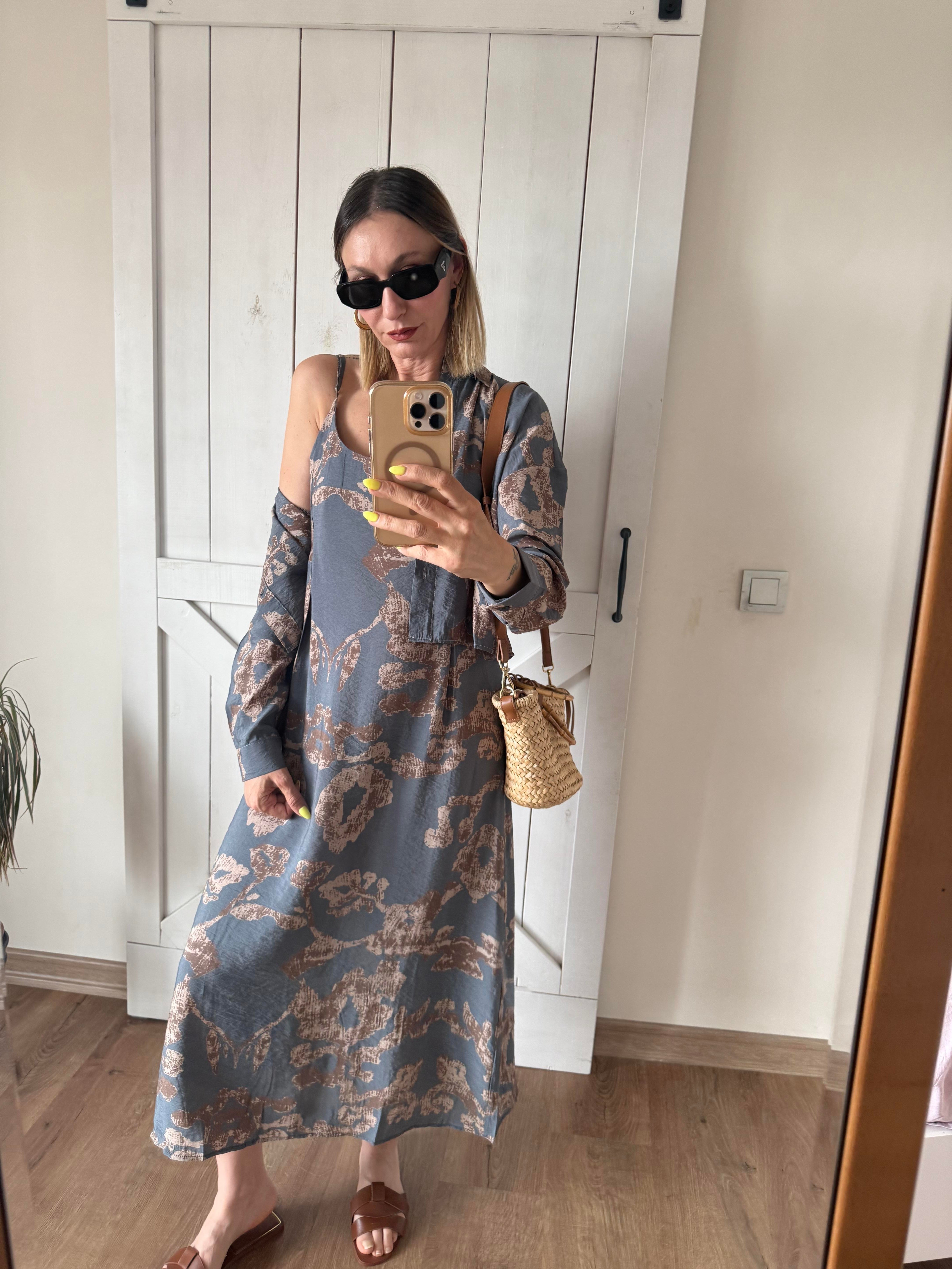 Desenli Gömlek Grey Elbise Takım