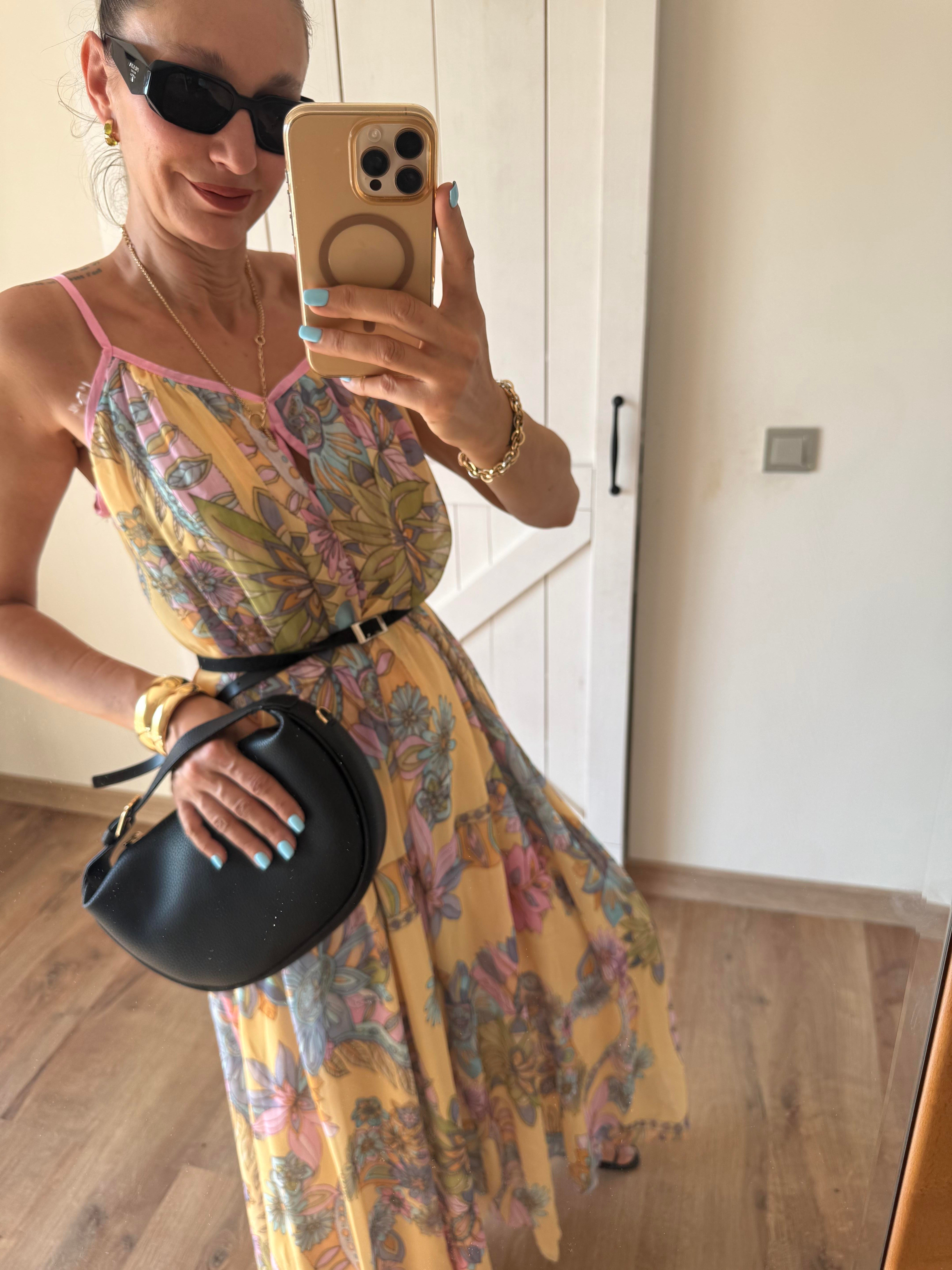 Desenli İp Askılı Elbise