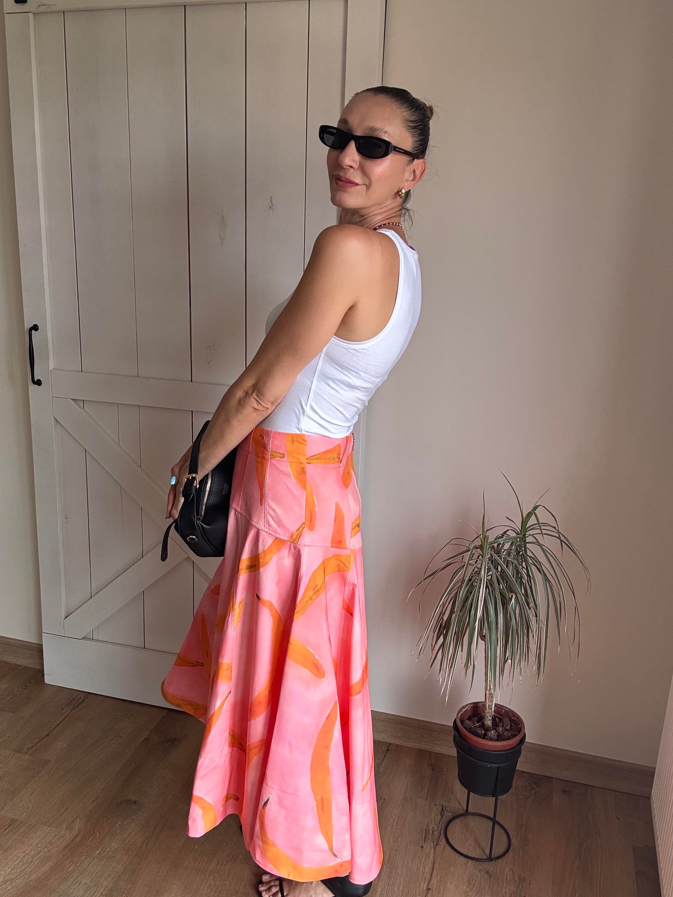 Desenli Volanlı Geniş Kalıp Etek