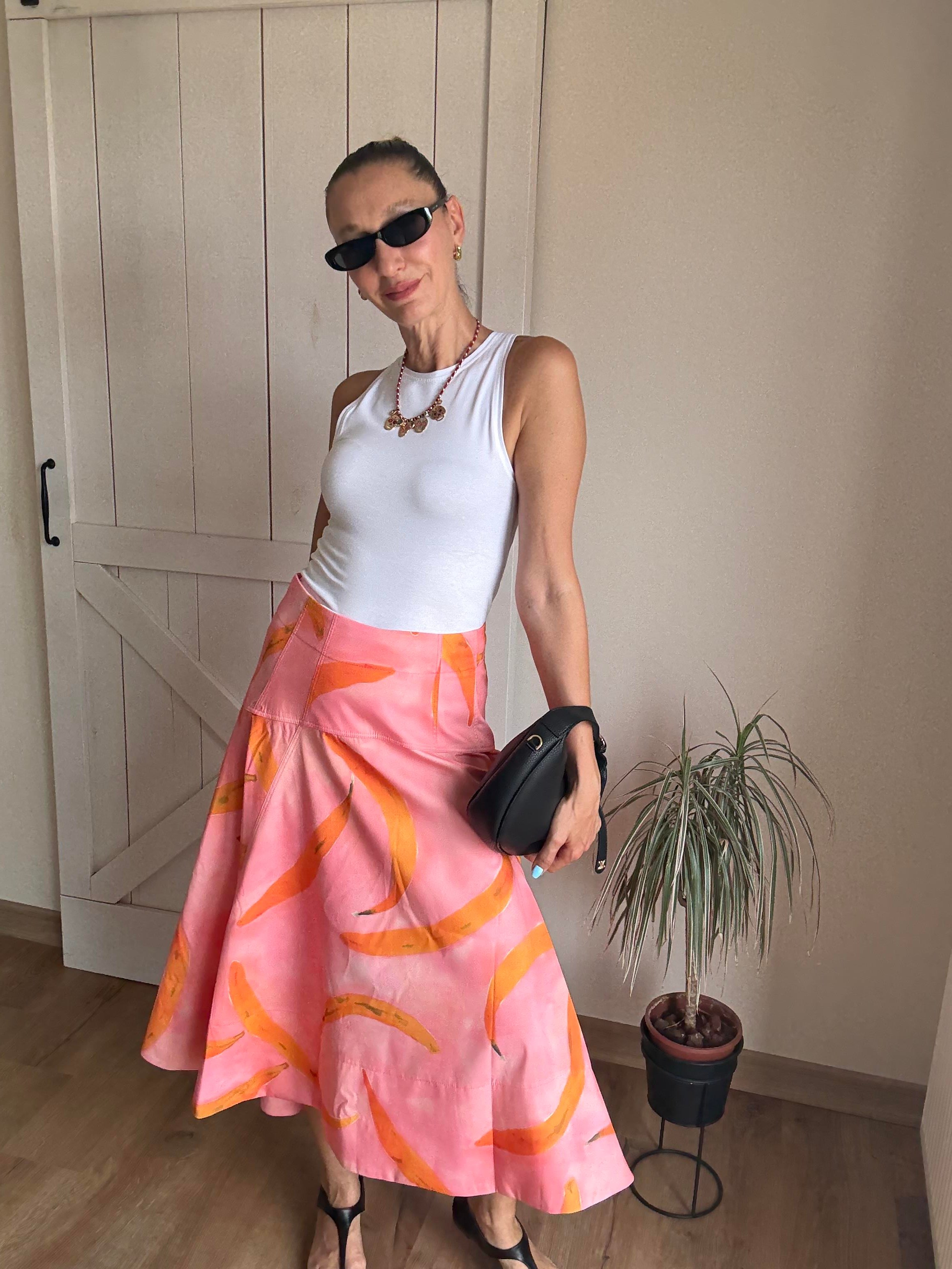 Desenli Volanlı Geniş Kalıp Etek