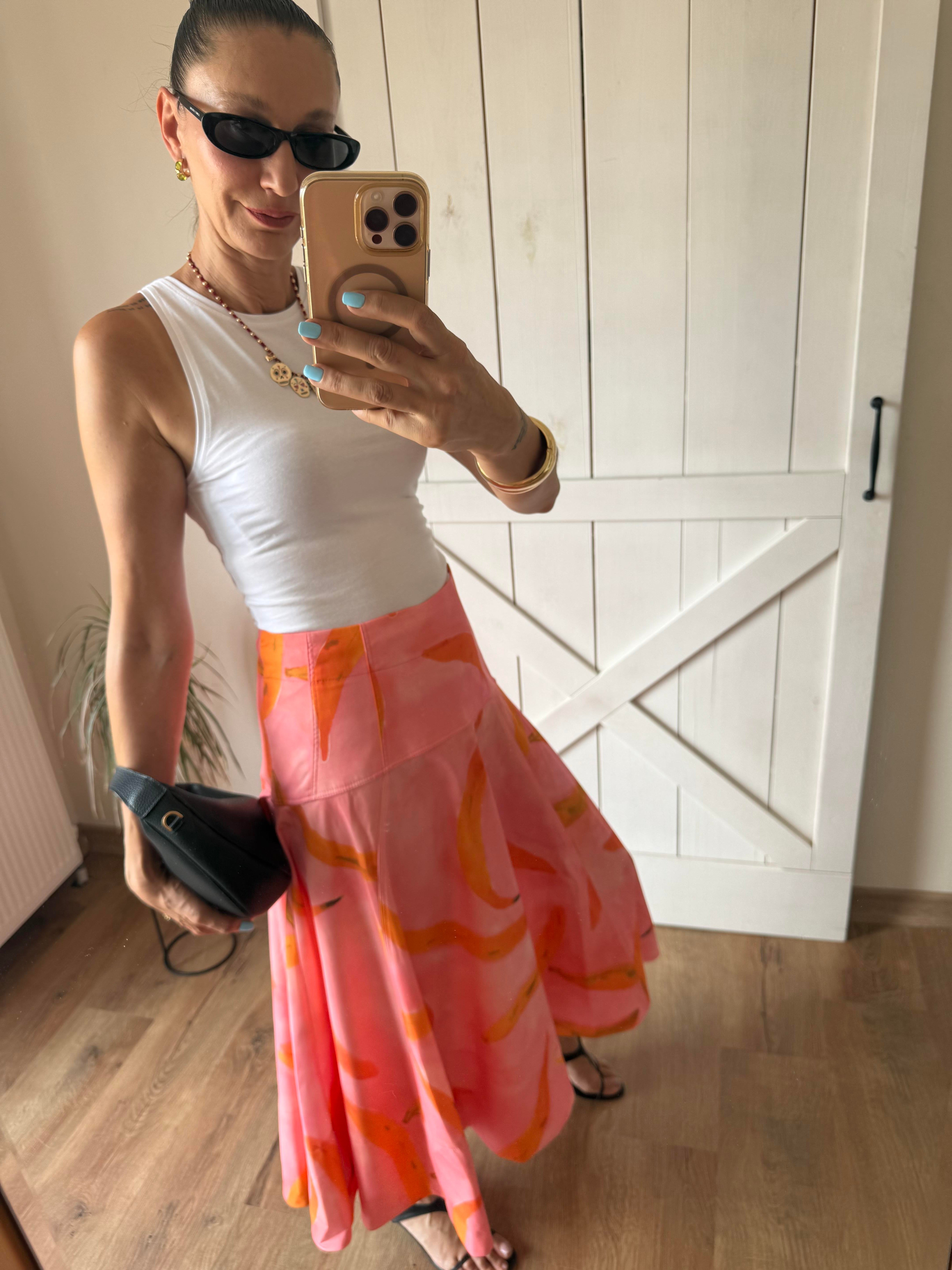 Desenli Volanlı Geniş Kalıp Etek