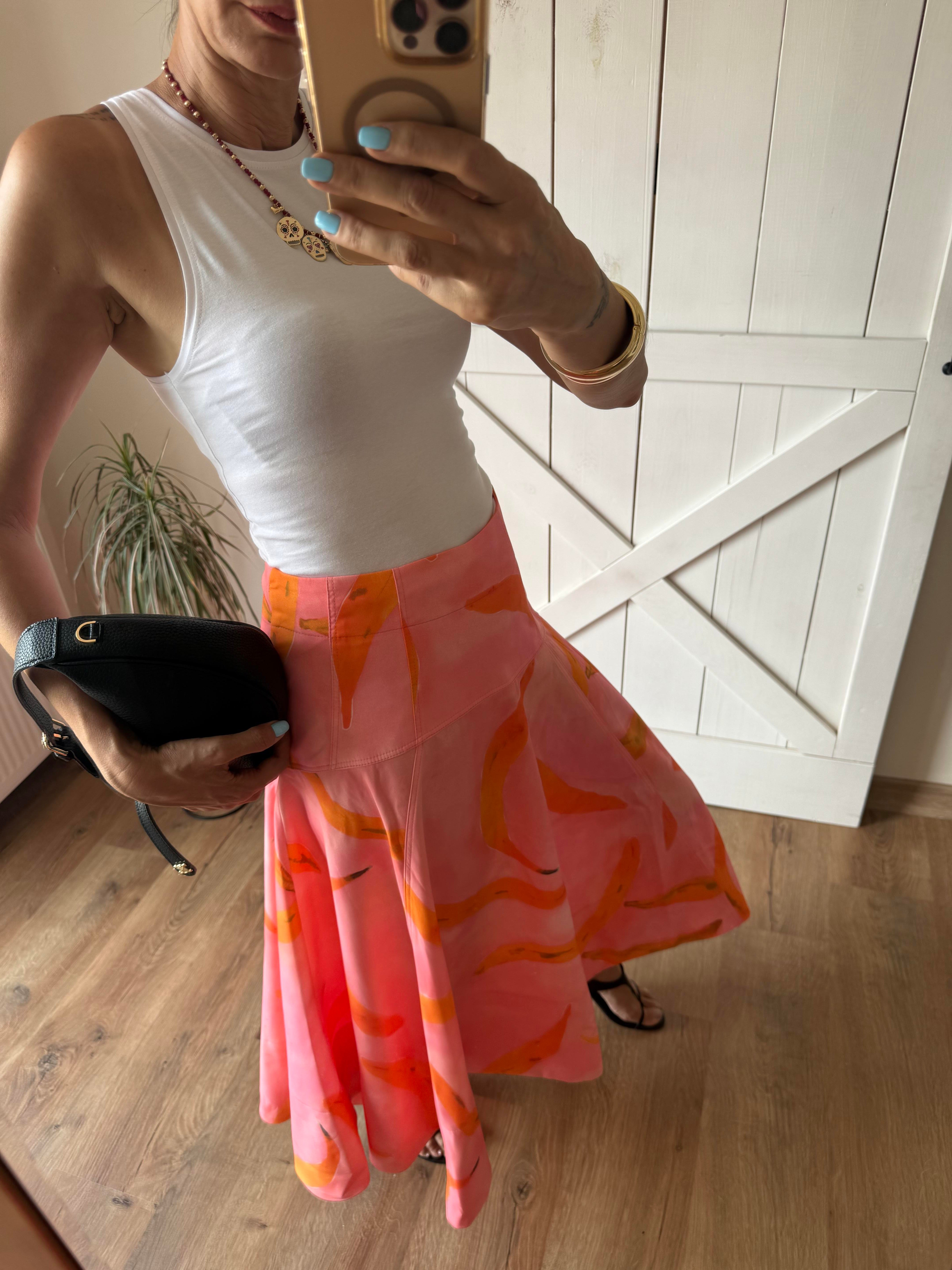 Desenli Volanlı Geniş Kalıp Etek