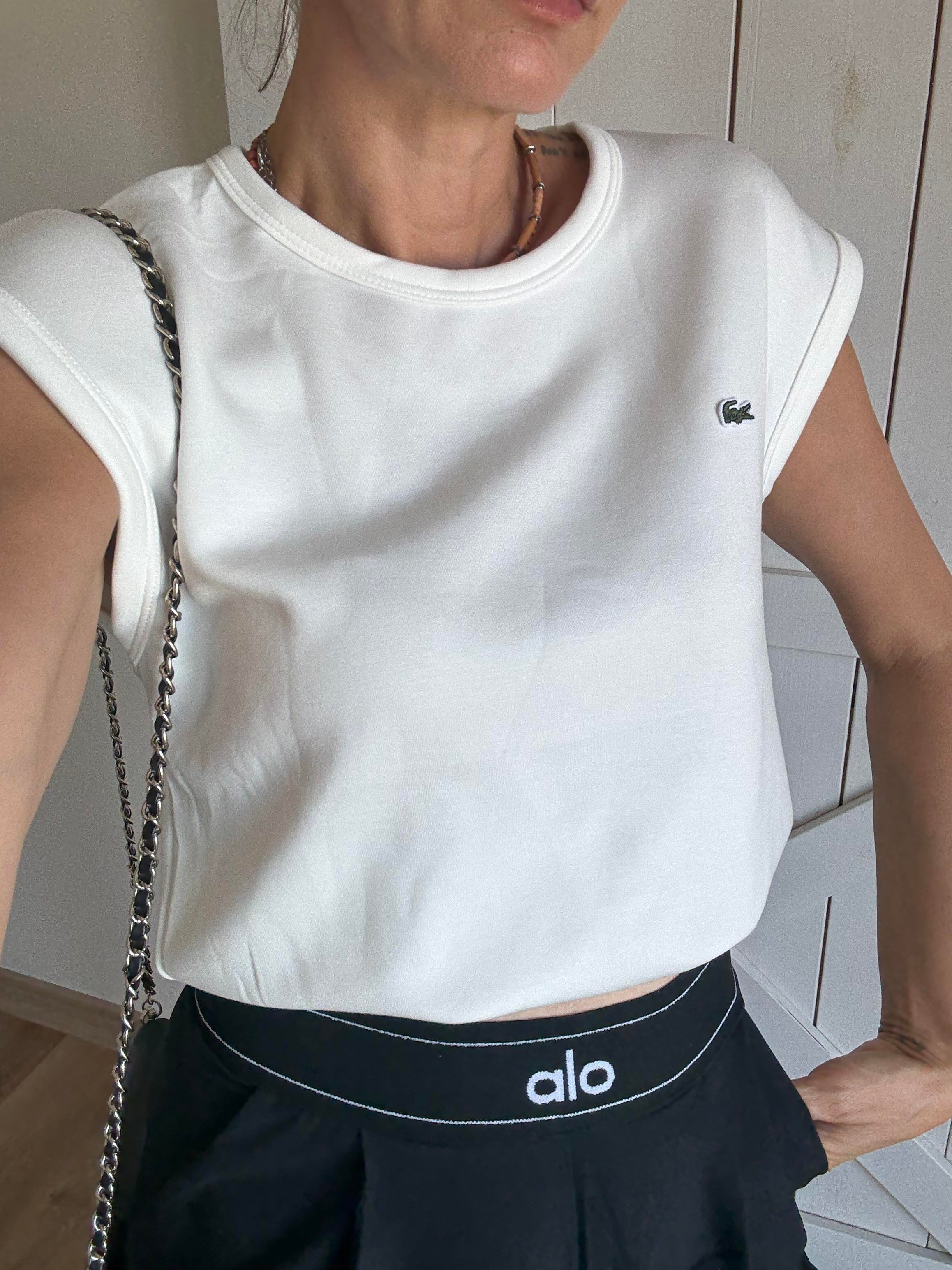 Düşük Omuz Kırık Beyaz Basic Tshirt