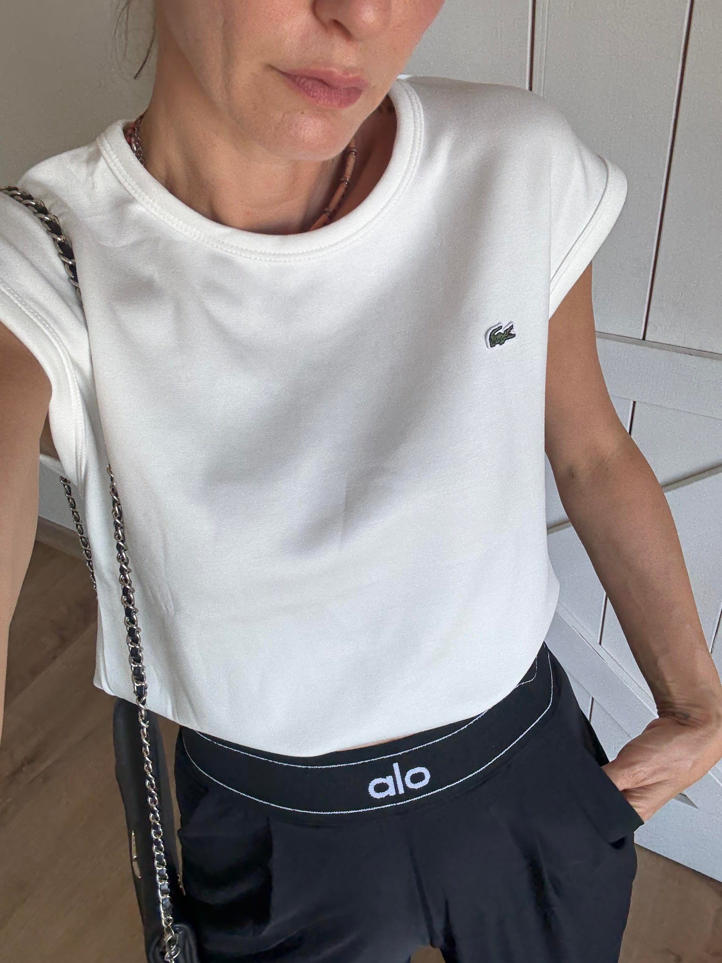 Düşük Omuz Kırık Beyaz Basic Tshirt