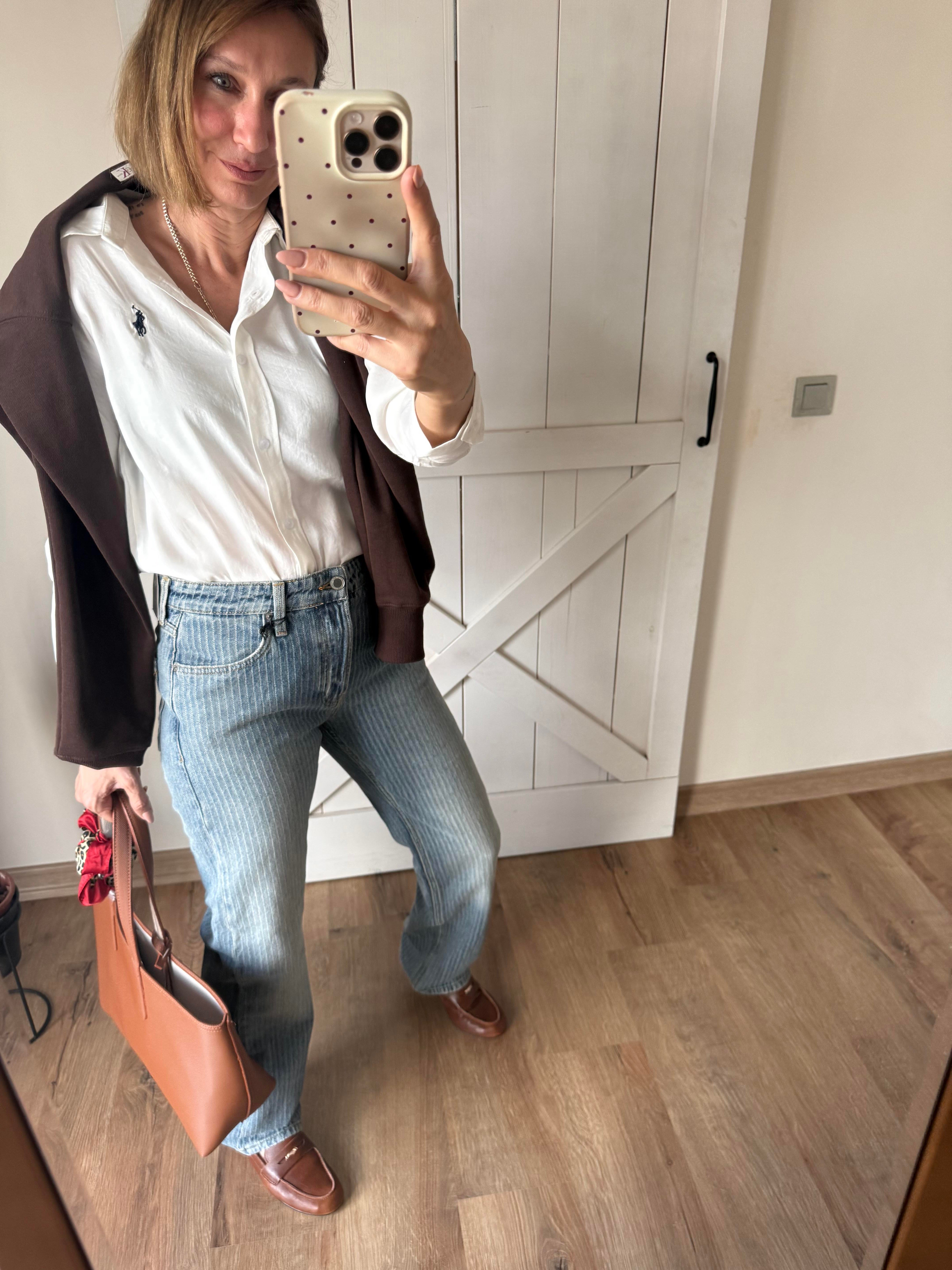 Düz Paça Orta Bel Çizgili Jean