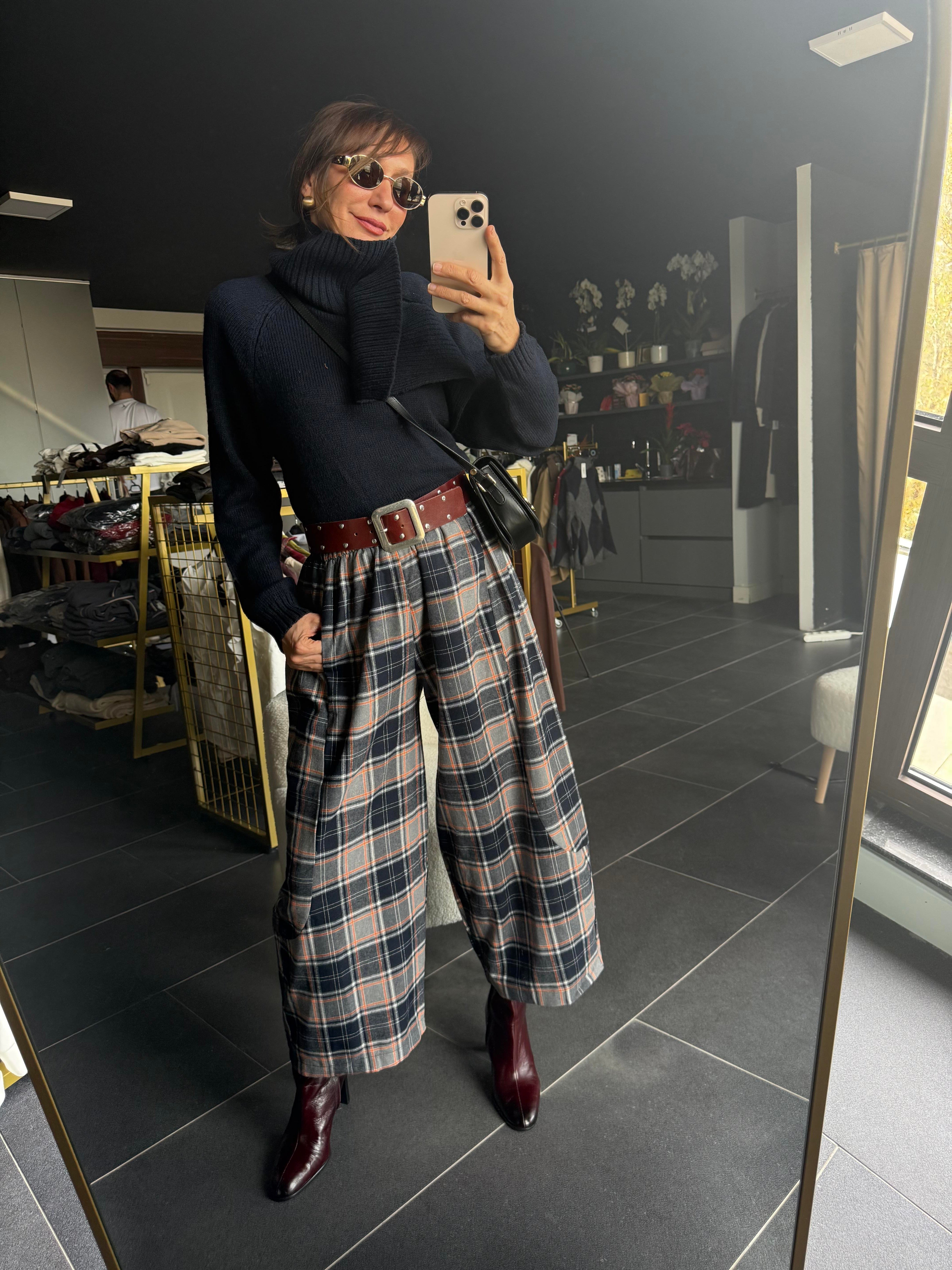 Ekose Laci Turuncu Şalvar Pantolon
