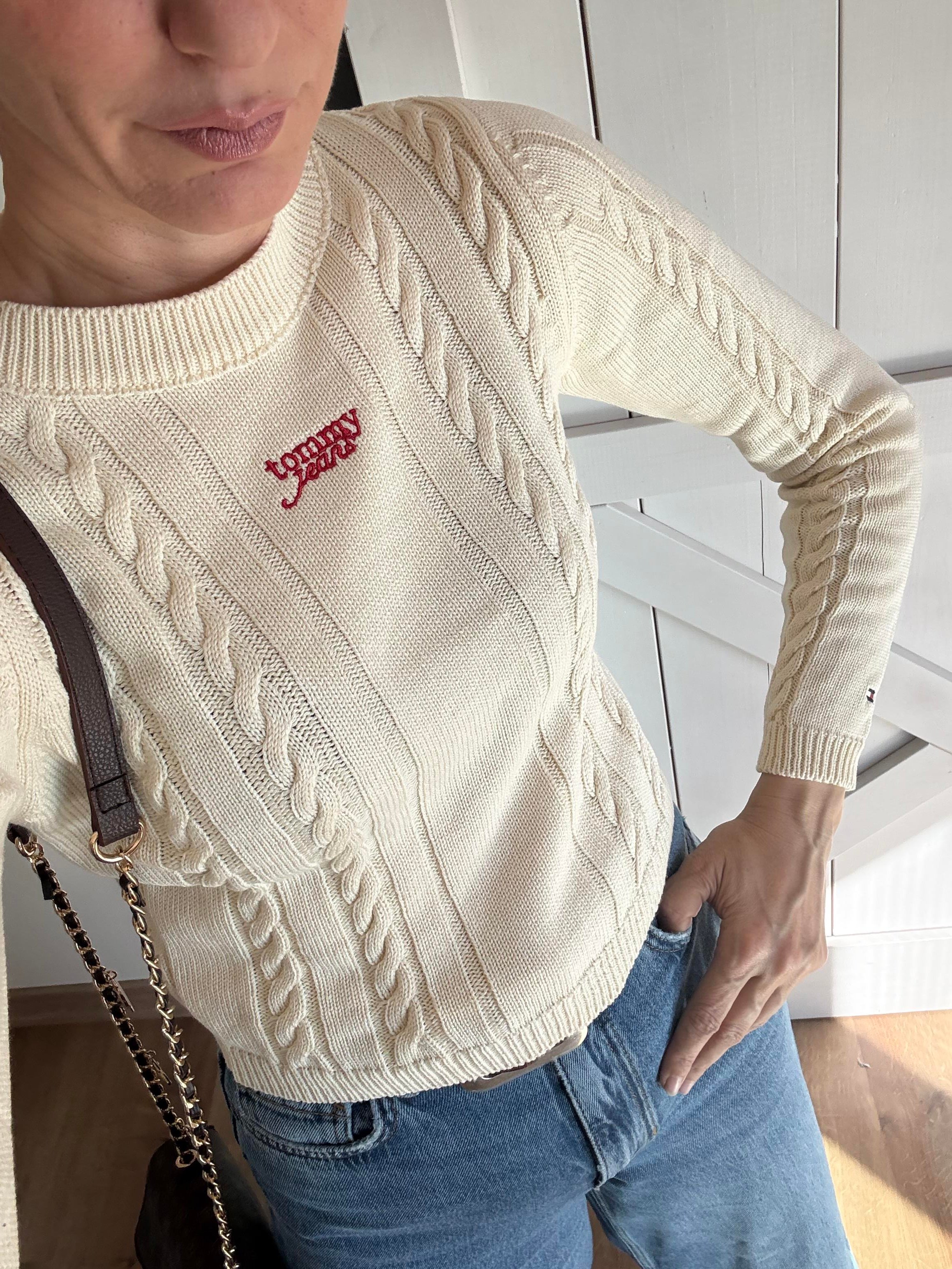 Ekru Saç Örgü Triko Kazak