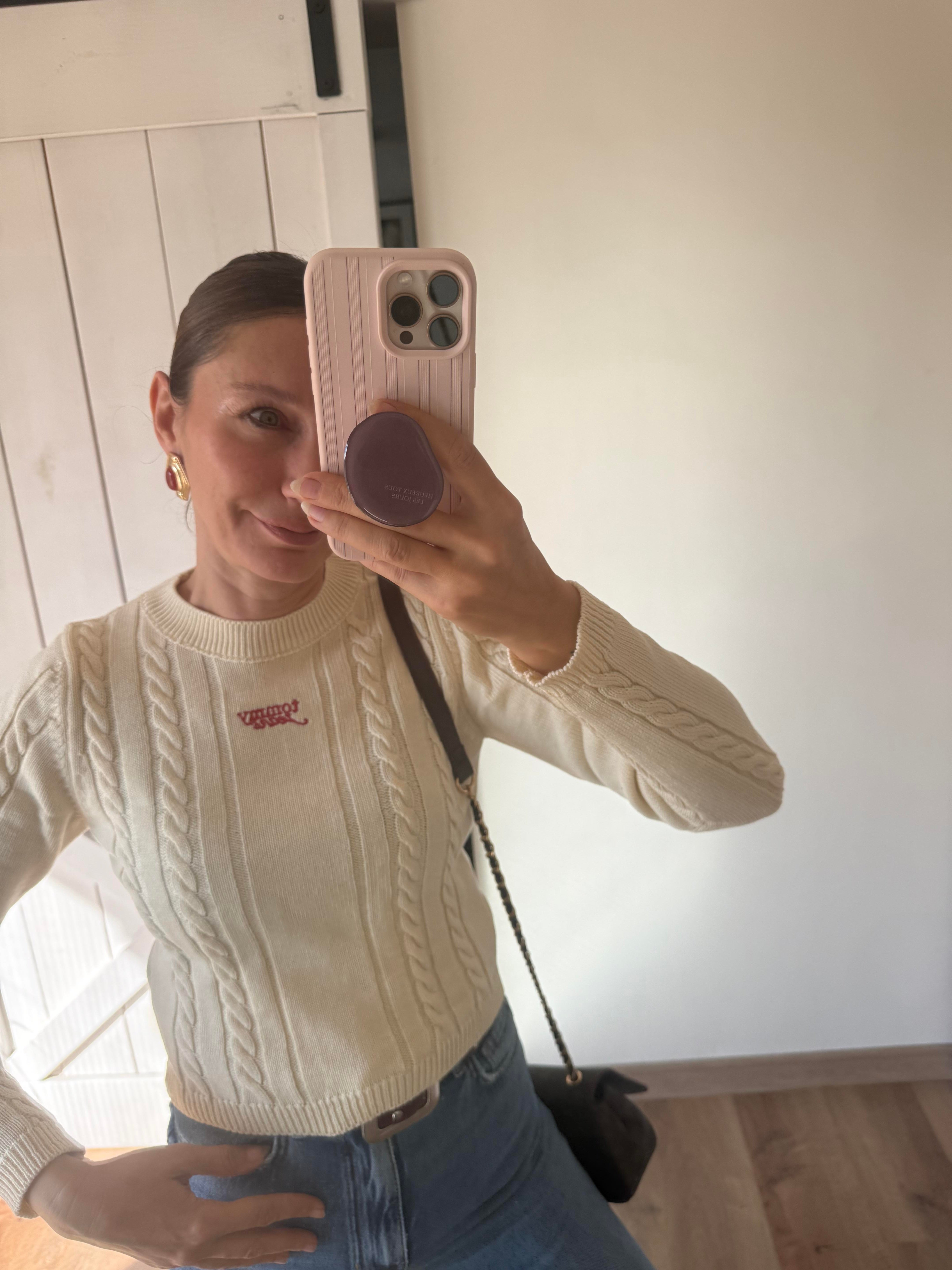 Ekru Saç Örgü Triko Kazak