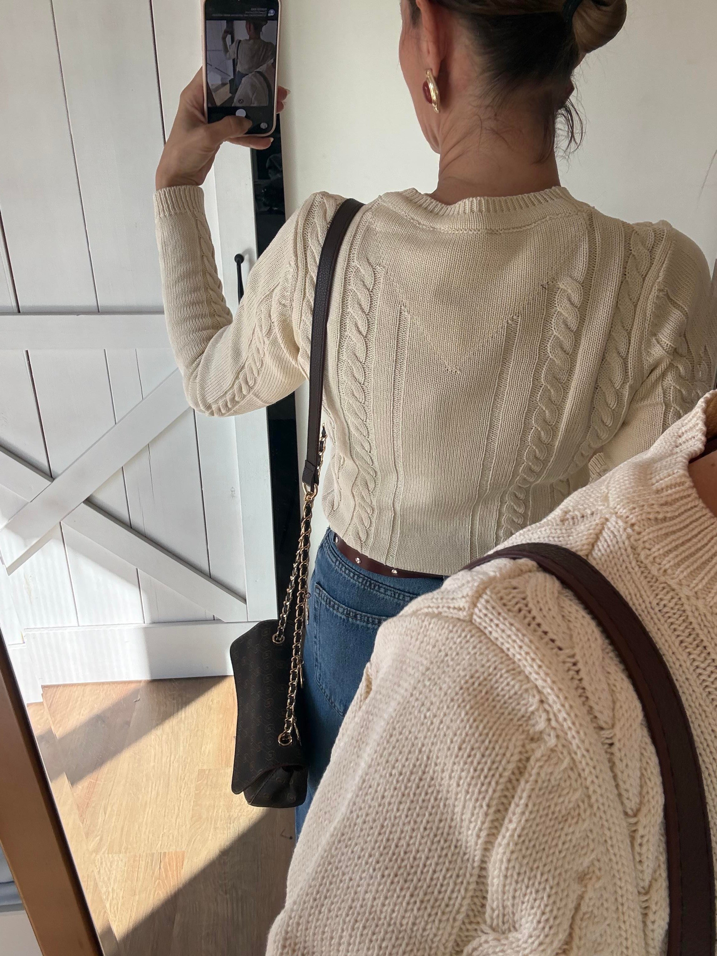 Ekru Saç Örgü Triko Kazak