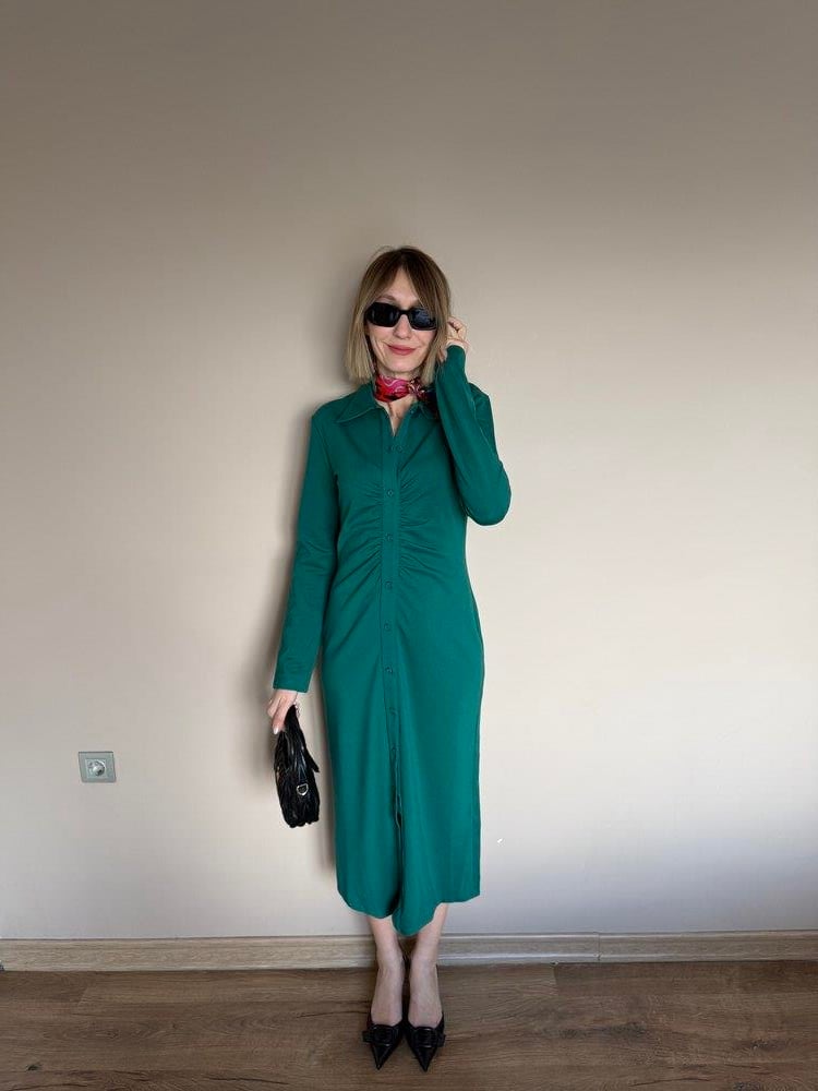 Emerald Önden düğmeli Gömlek Elbise