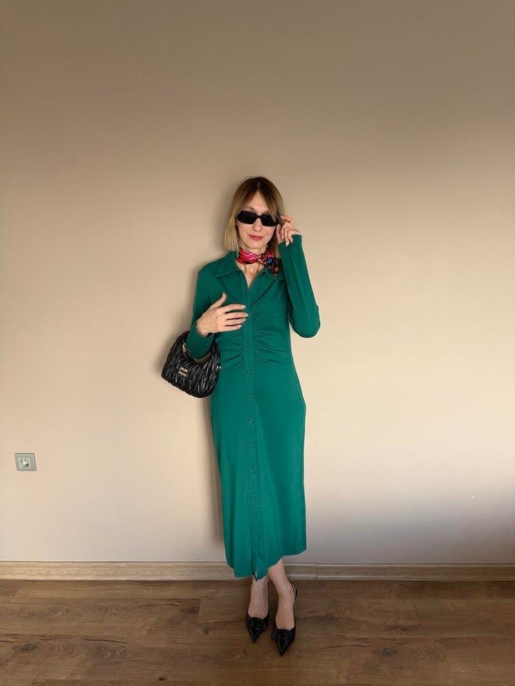 Emerald Önden düğmeli Gömlek Elbise