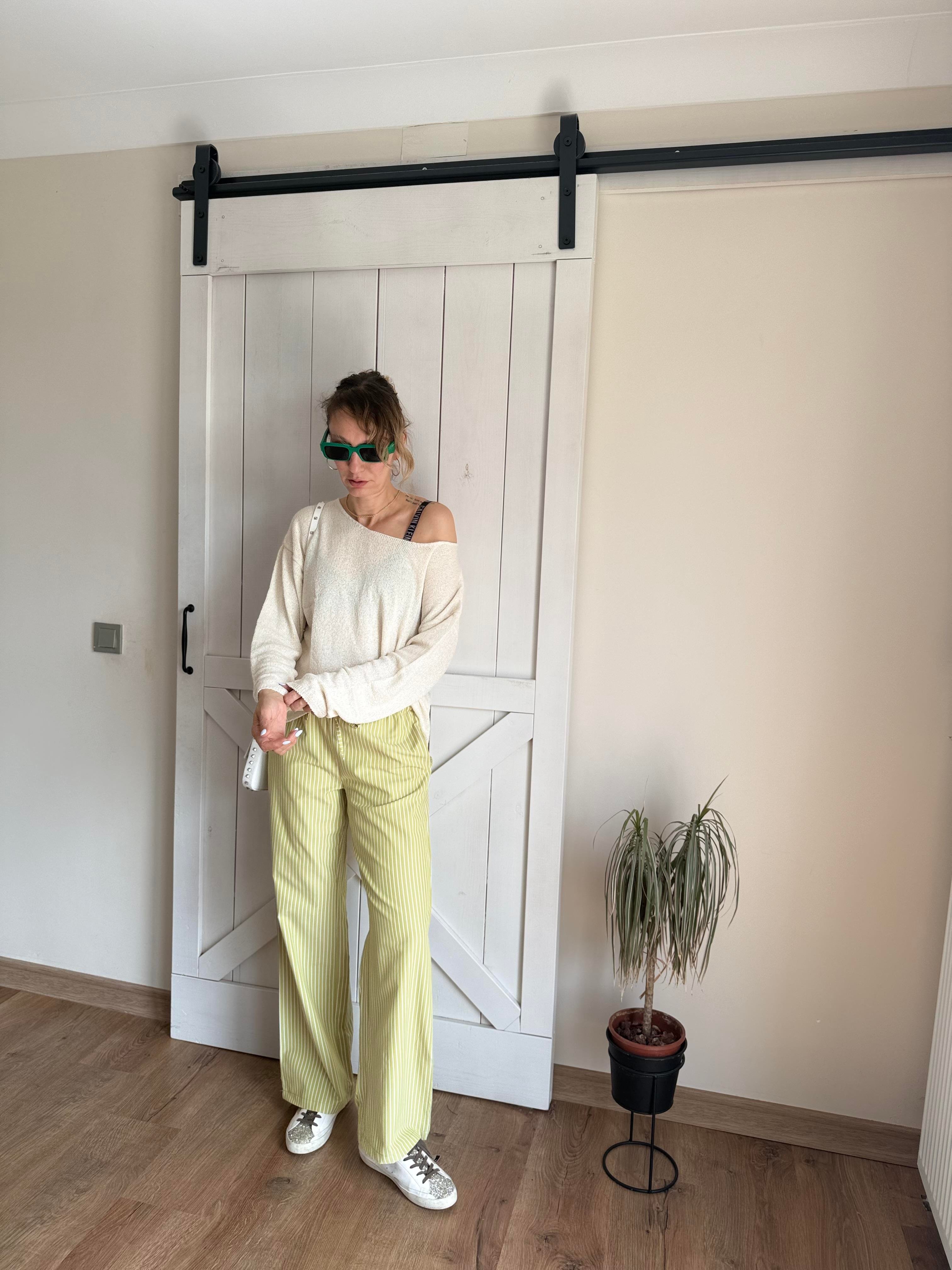 Erik Çizgili Belden Bağlamalı Pantolon