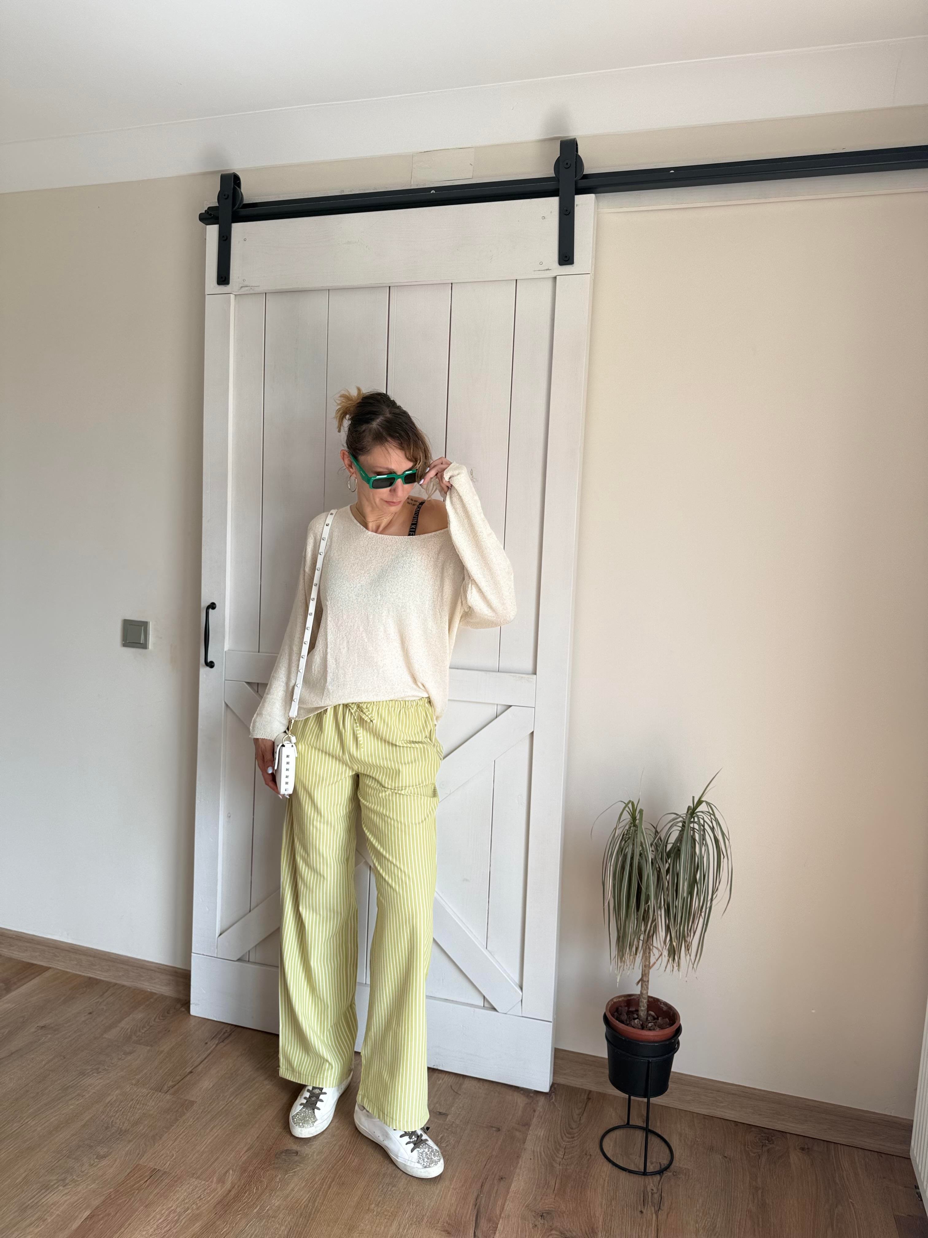 Erik Çizgili Belden Bağlamalı Pantolon