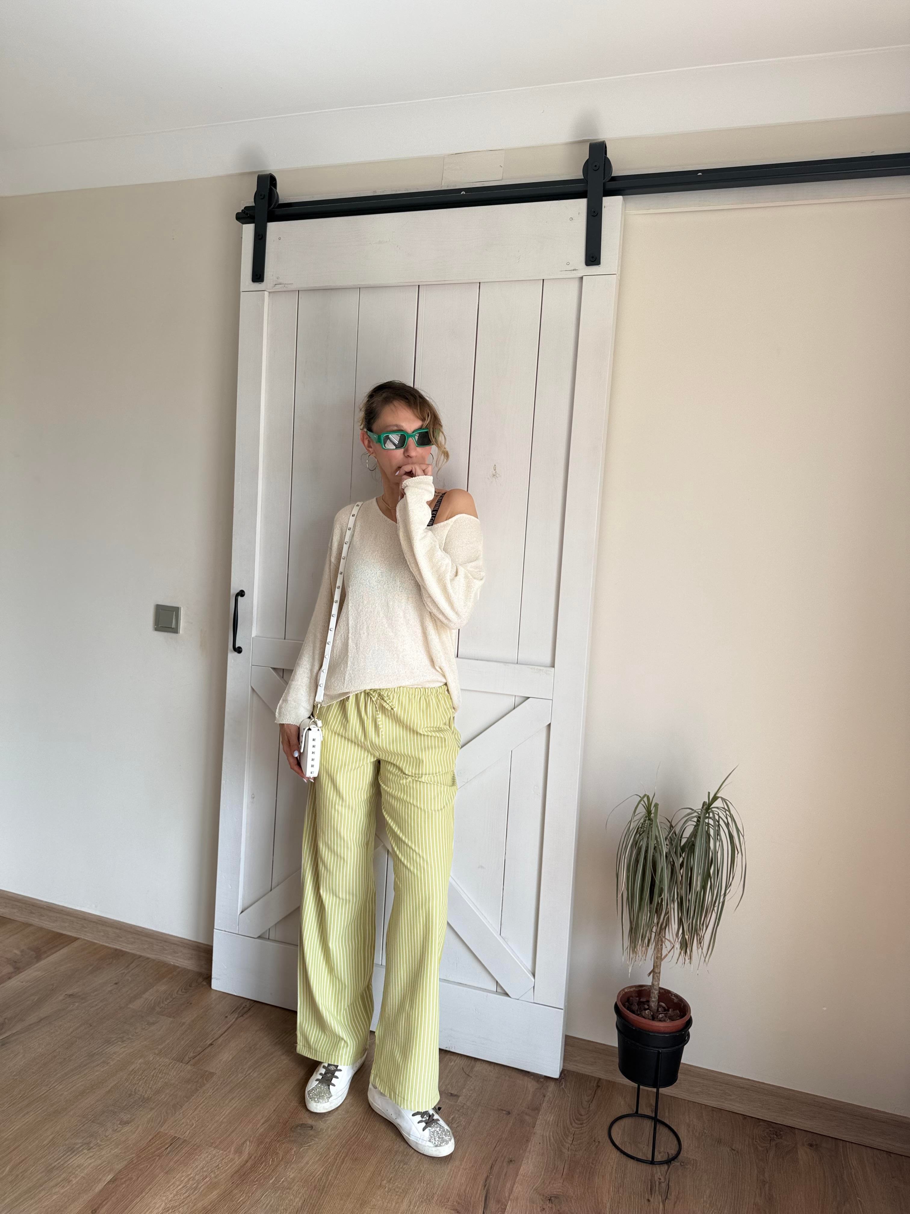 Erik Çizgili Belden Bağlamalı Pantolon