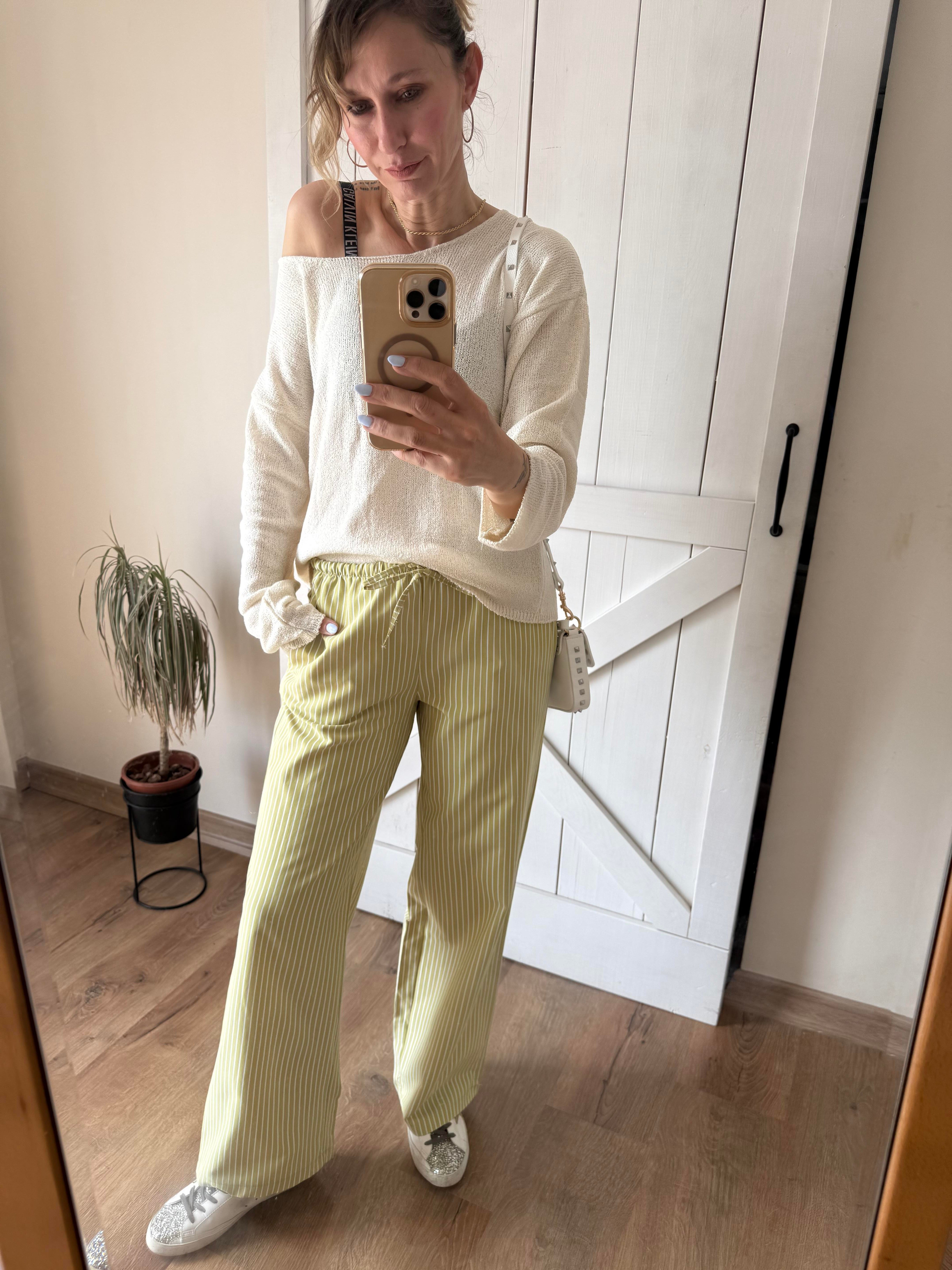 Erik Çizgili Belden Bağlamalı Pantolon