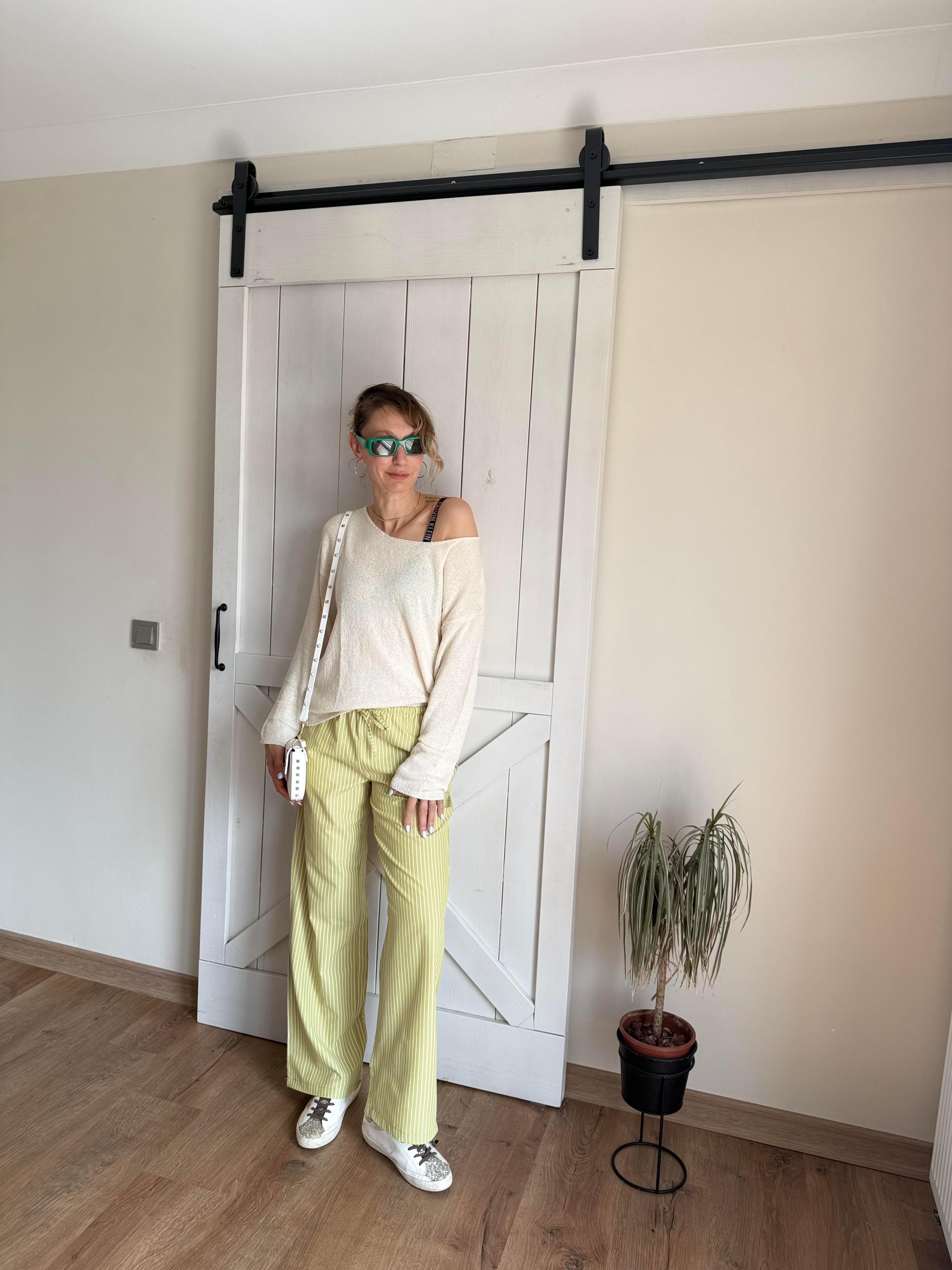 Erik Çizgili Belden Bağlamalı Pantolon