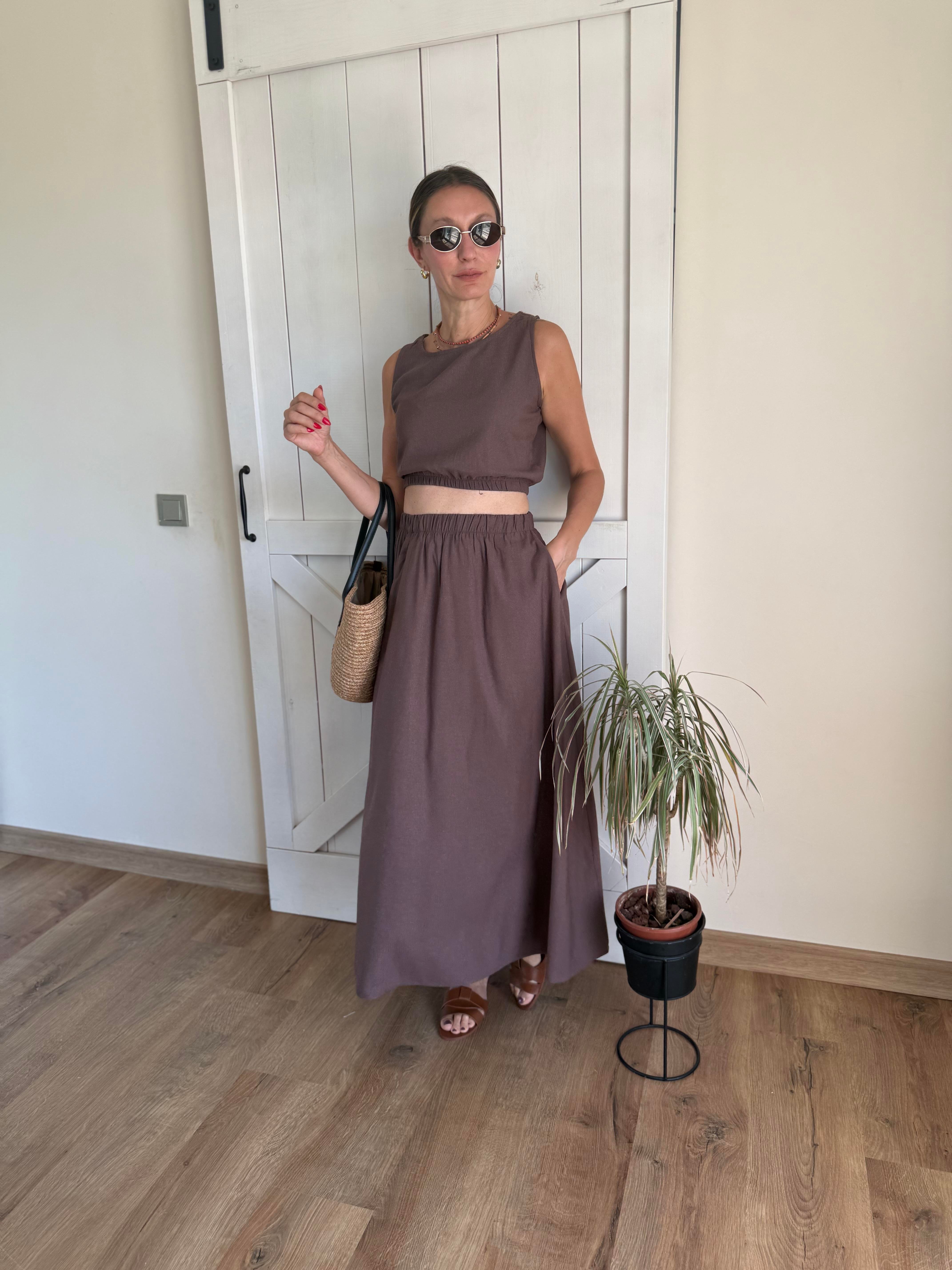 Etek Bluz Kahve Takım