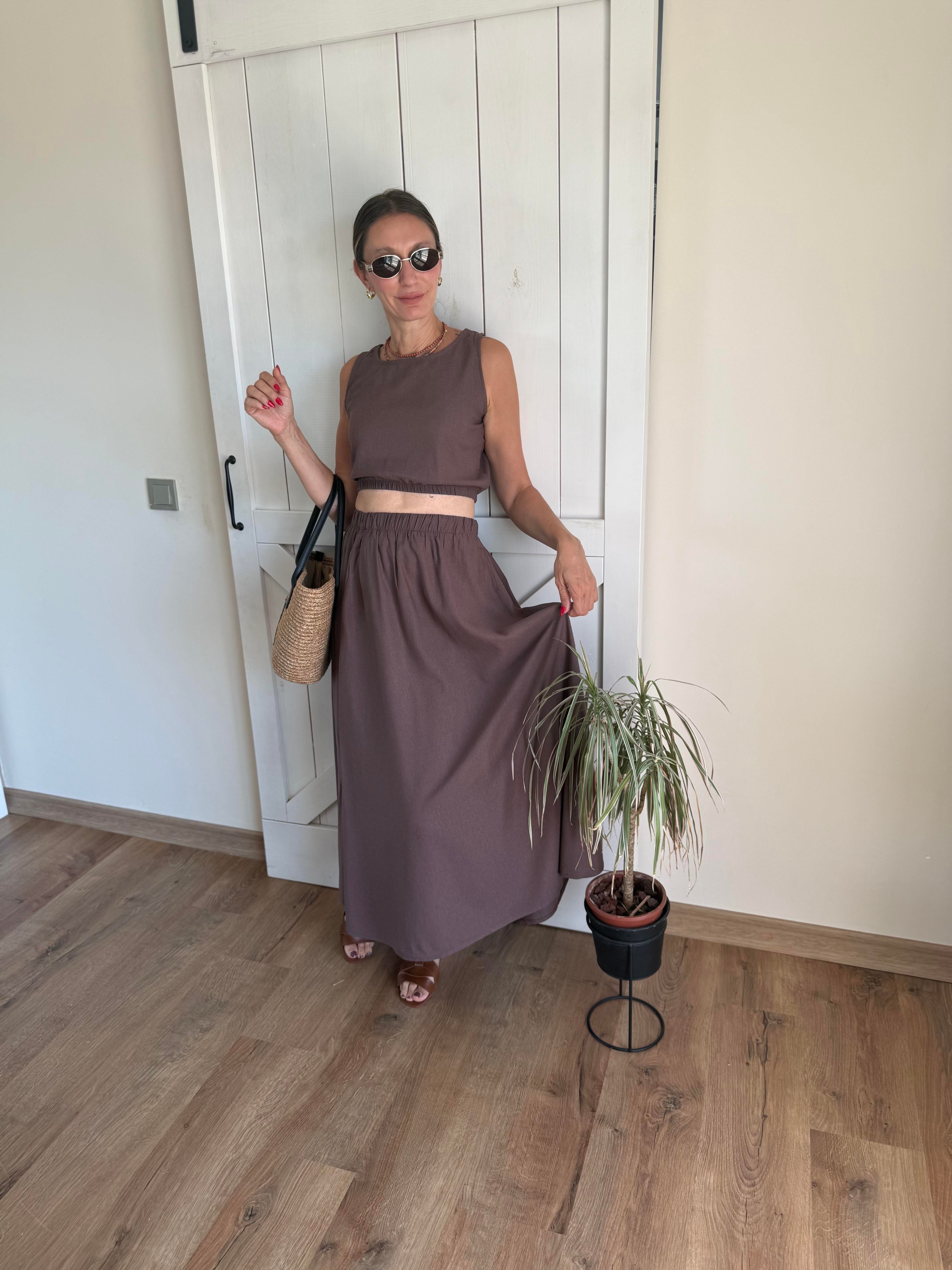 Etek Bluz Kahve Takım