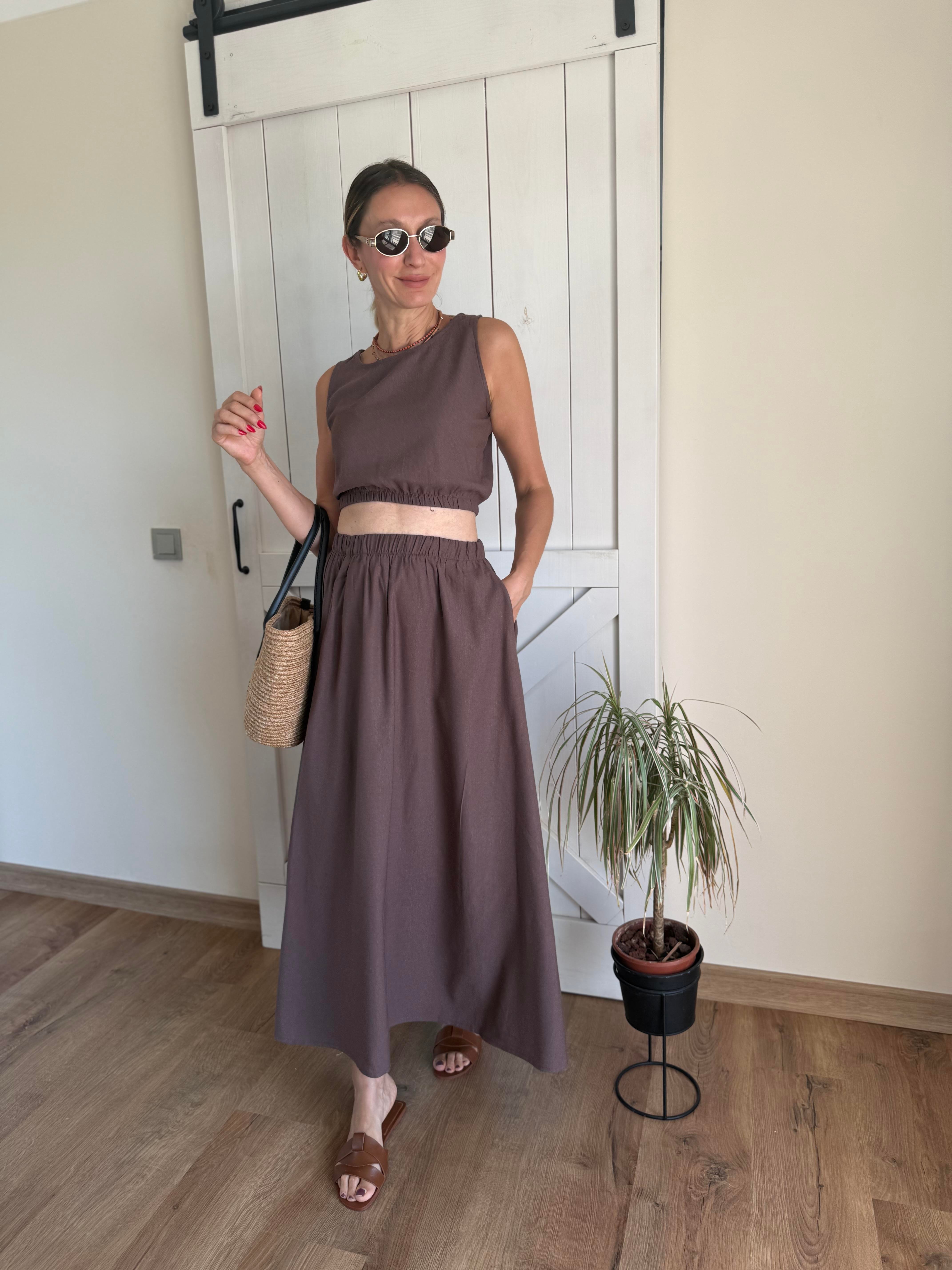 Etek Bluz Kahve Takım