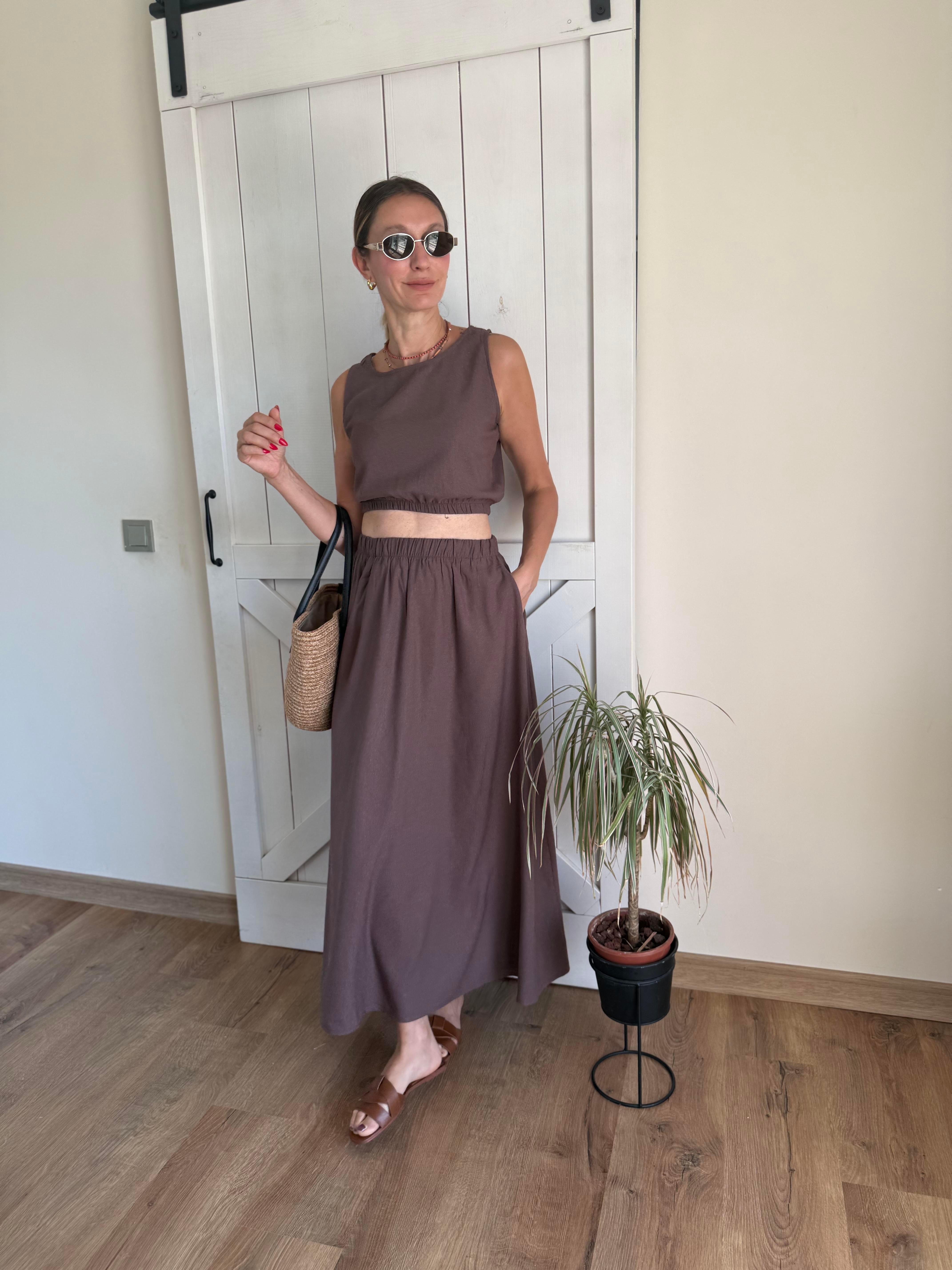 Etek Bluz Kahve Takım