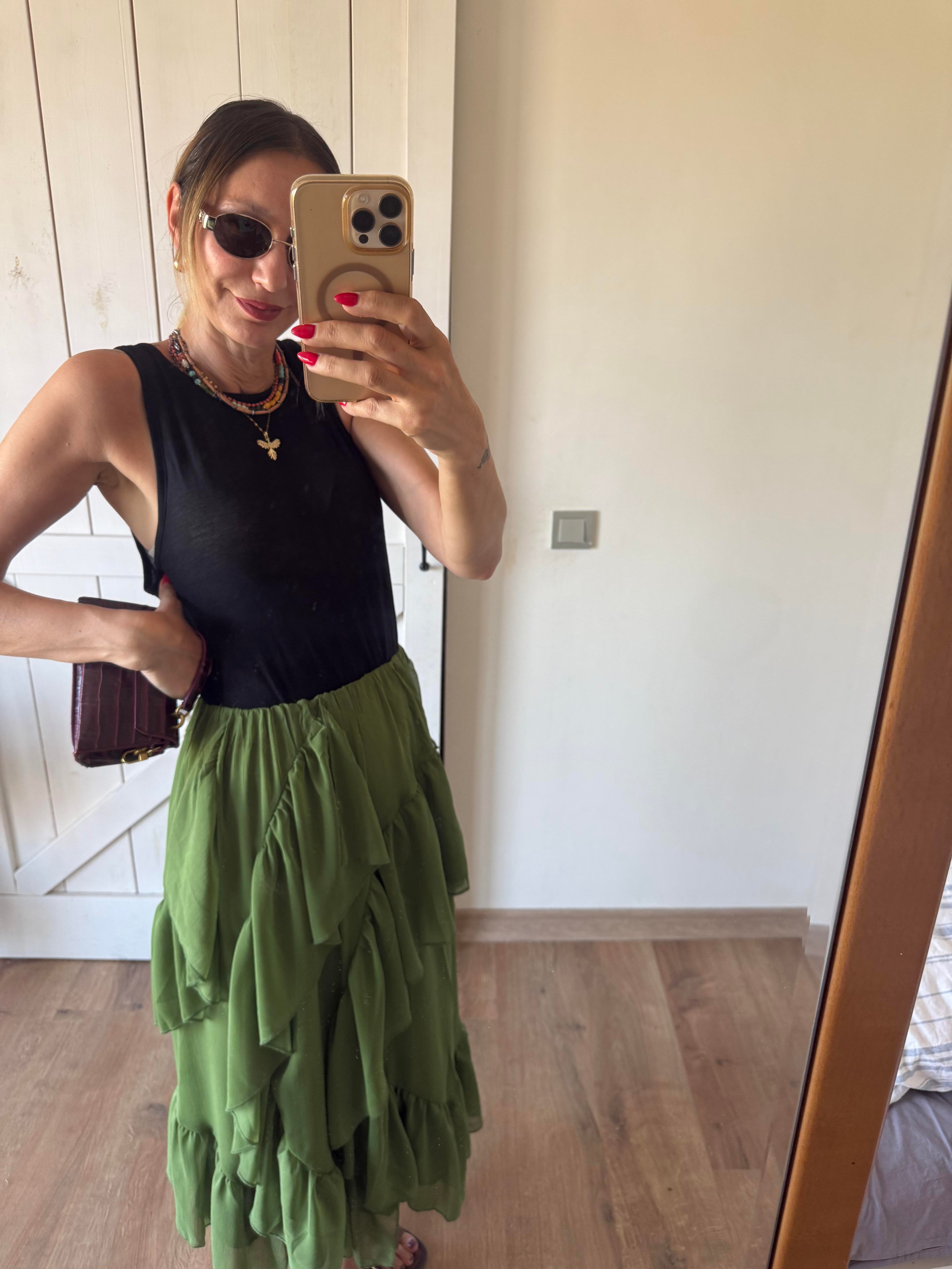 Fırfırlı Yeşil Etek