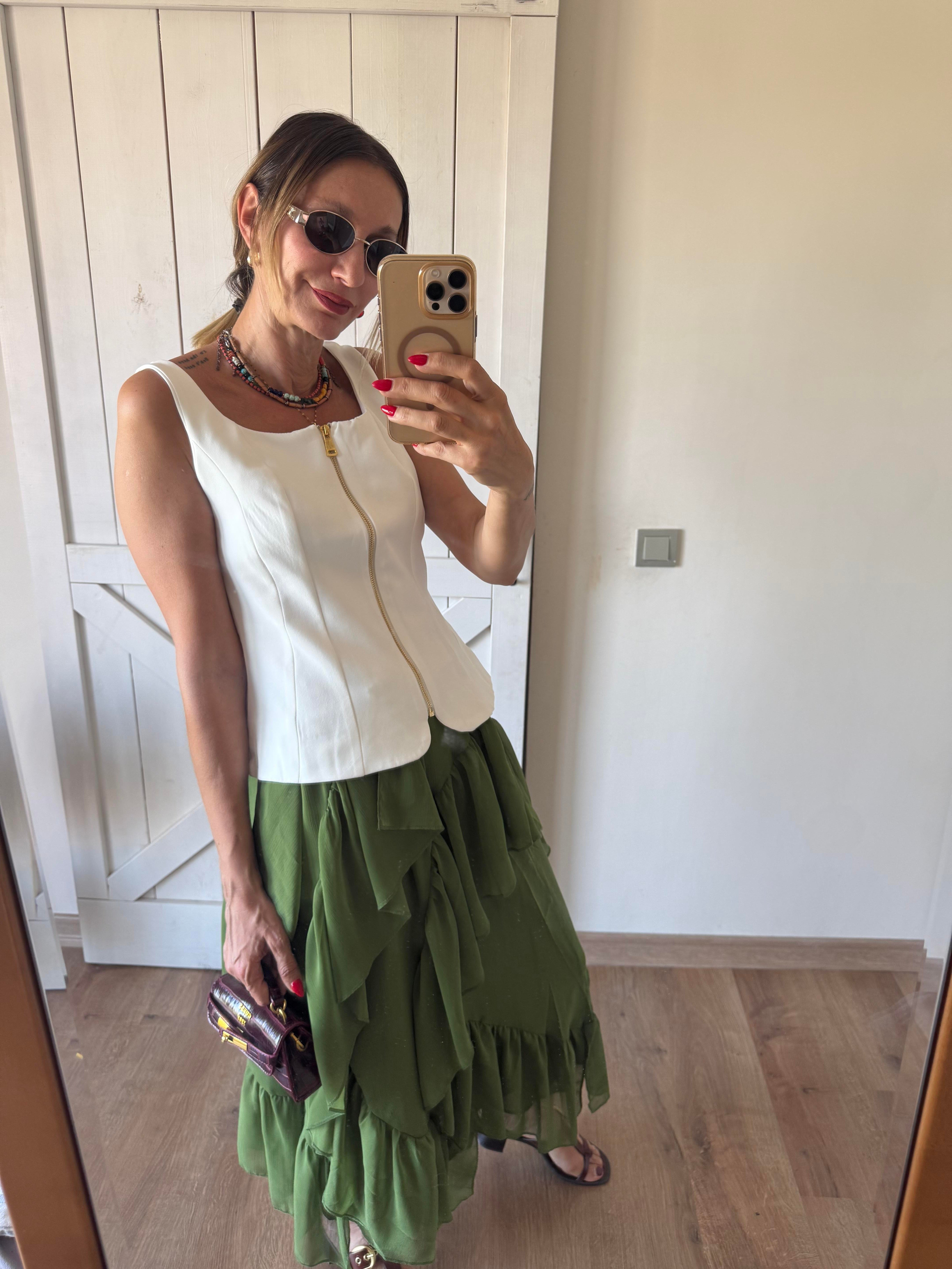 Fırfırlı Yeşil Etek