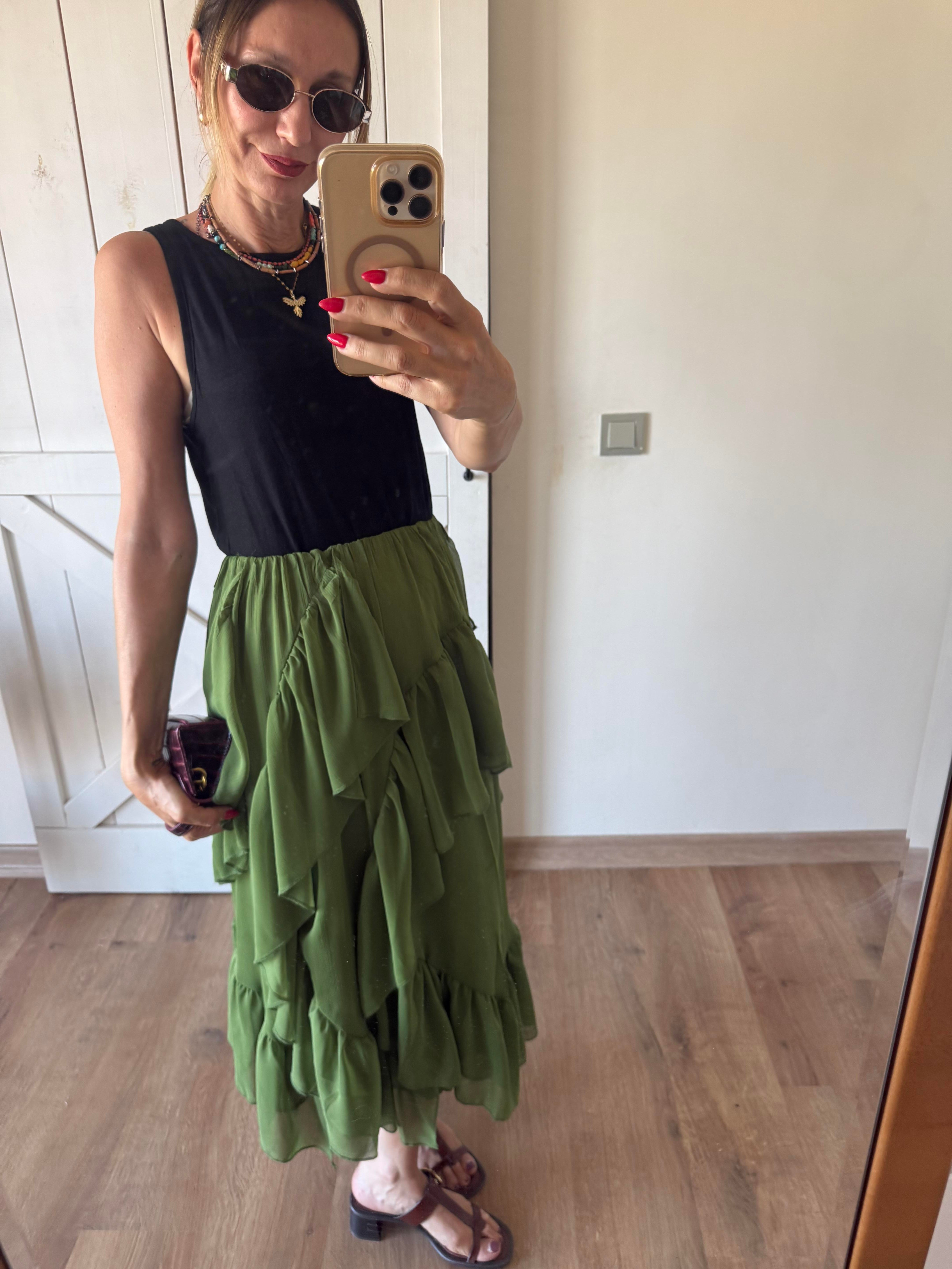 Fırfırlı Yeşil Etek