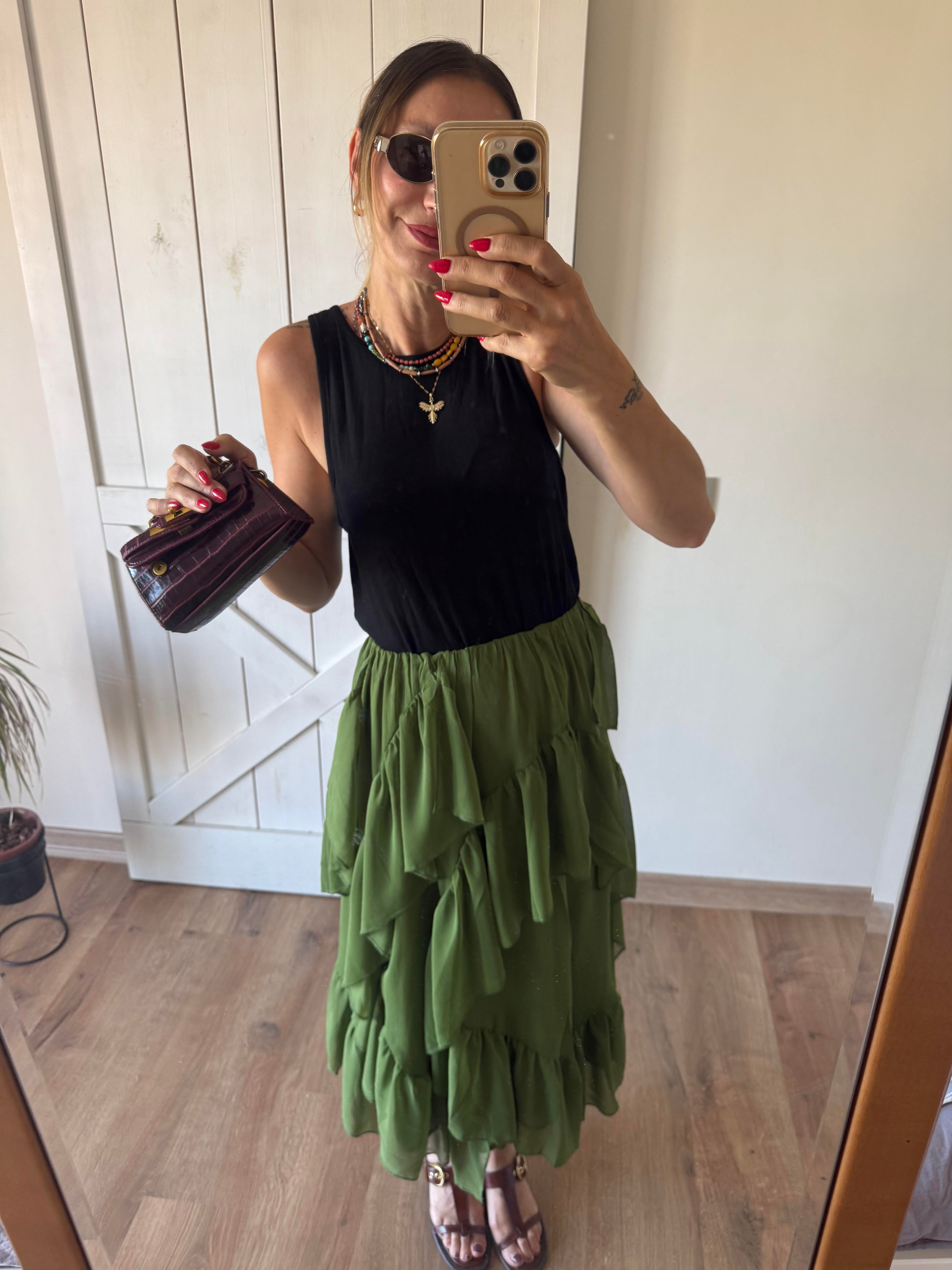 Fırfırlı Yeşil Etek