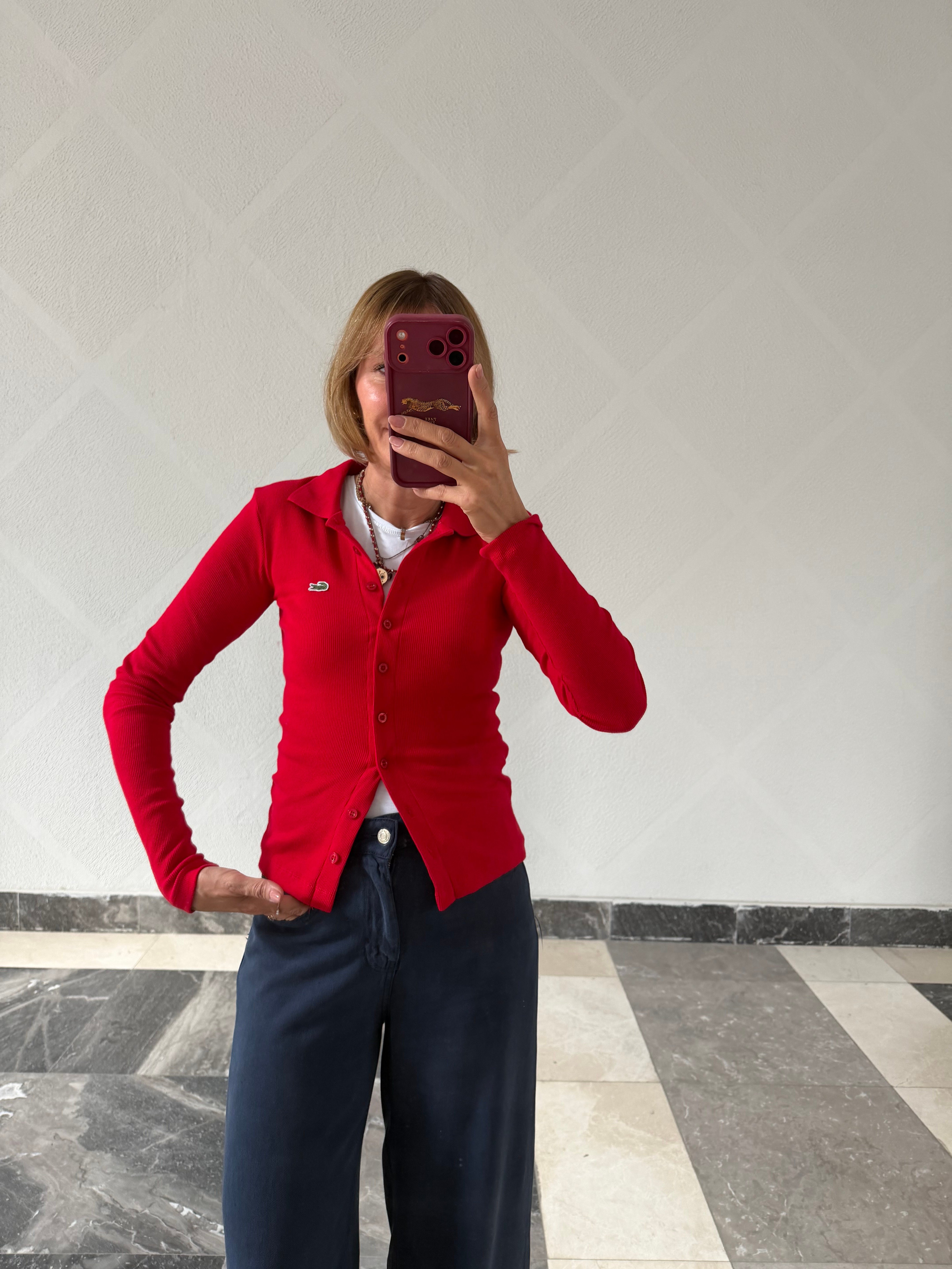 Fitilli Boydan Düğmeli Lcs Kırmızı Hırka