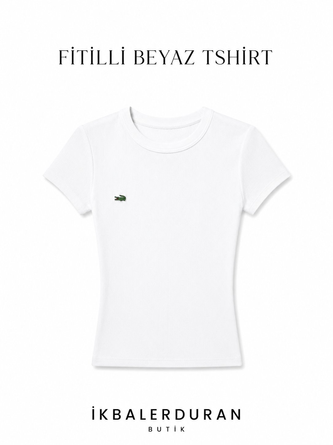 Fitilli Kısa Kollu Beyaz Tshirt