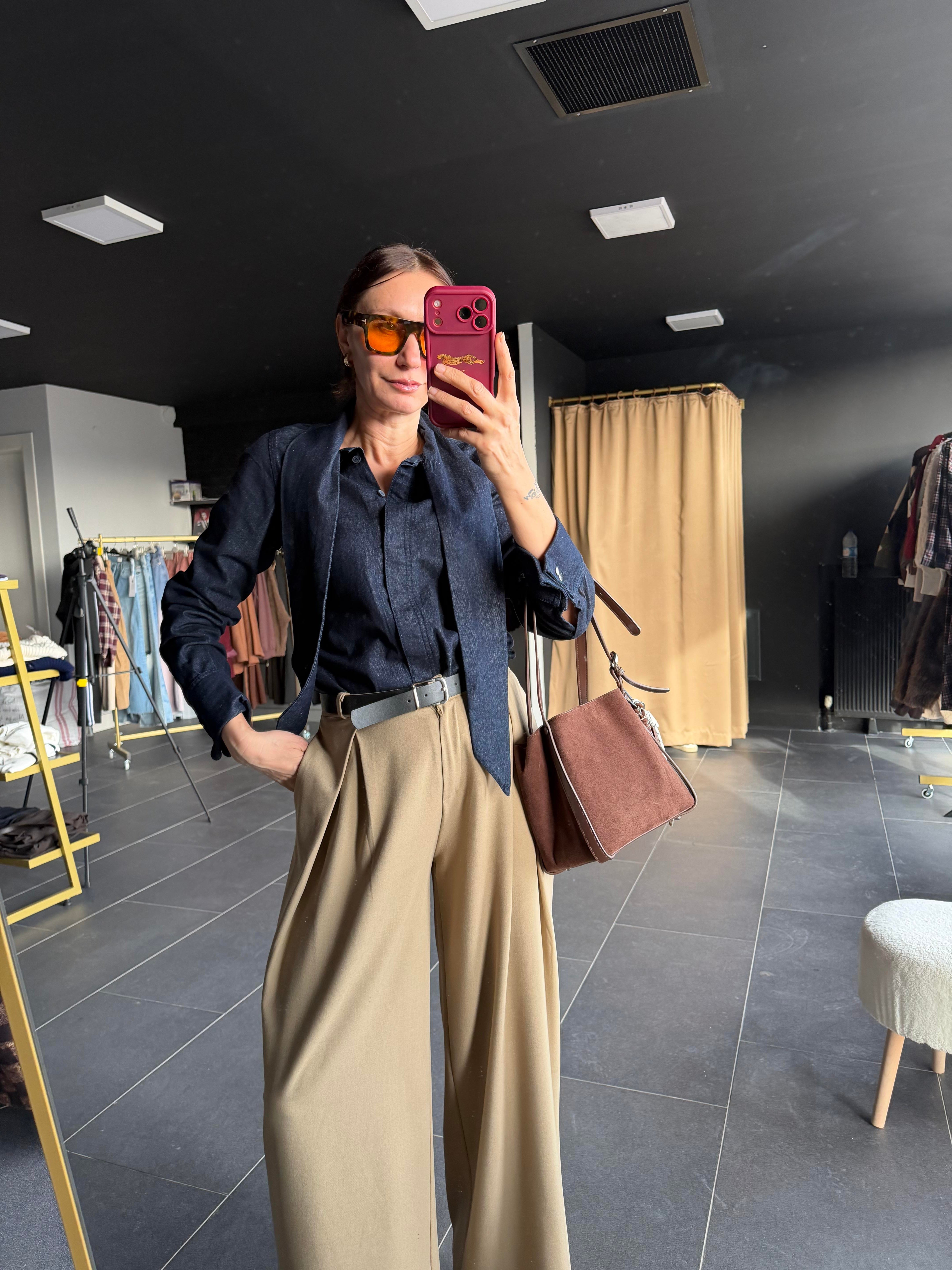 Fularlı Denim Gömlek