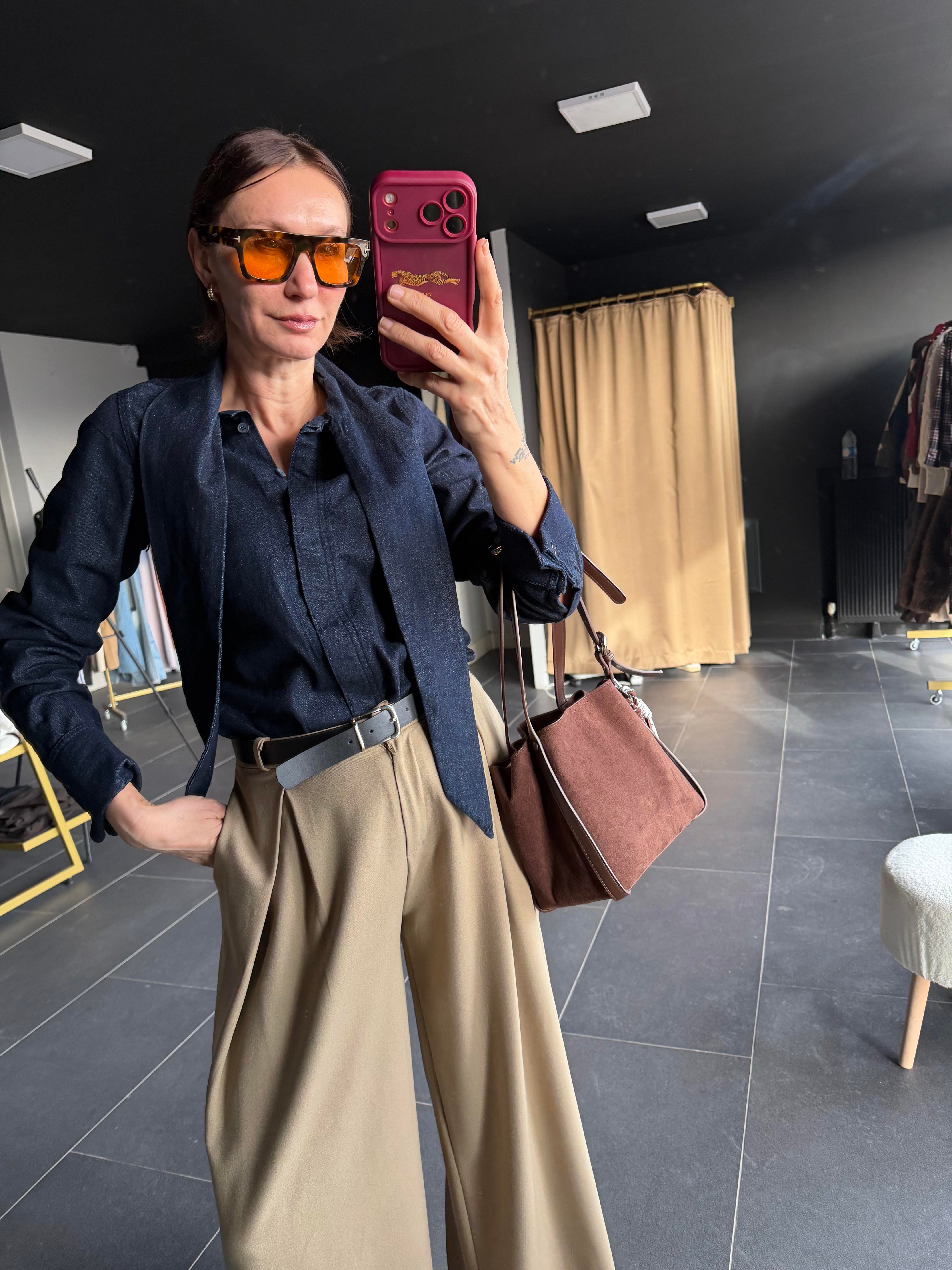 Fularlı Denim Gömlek