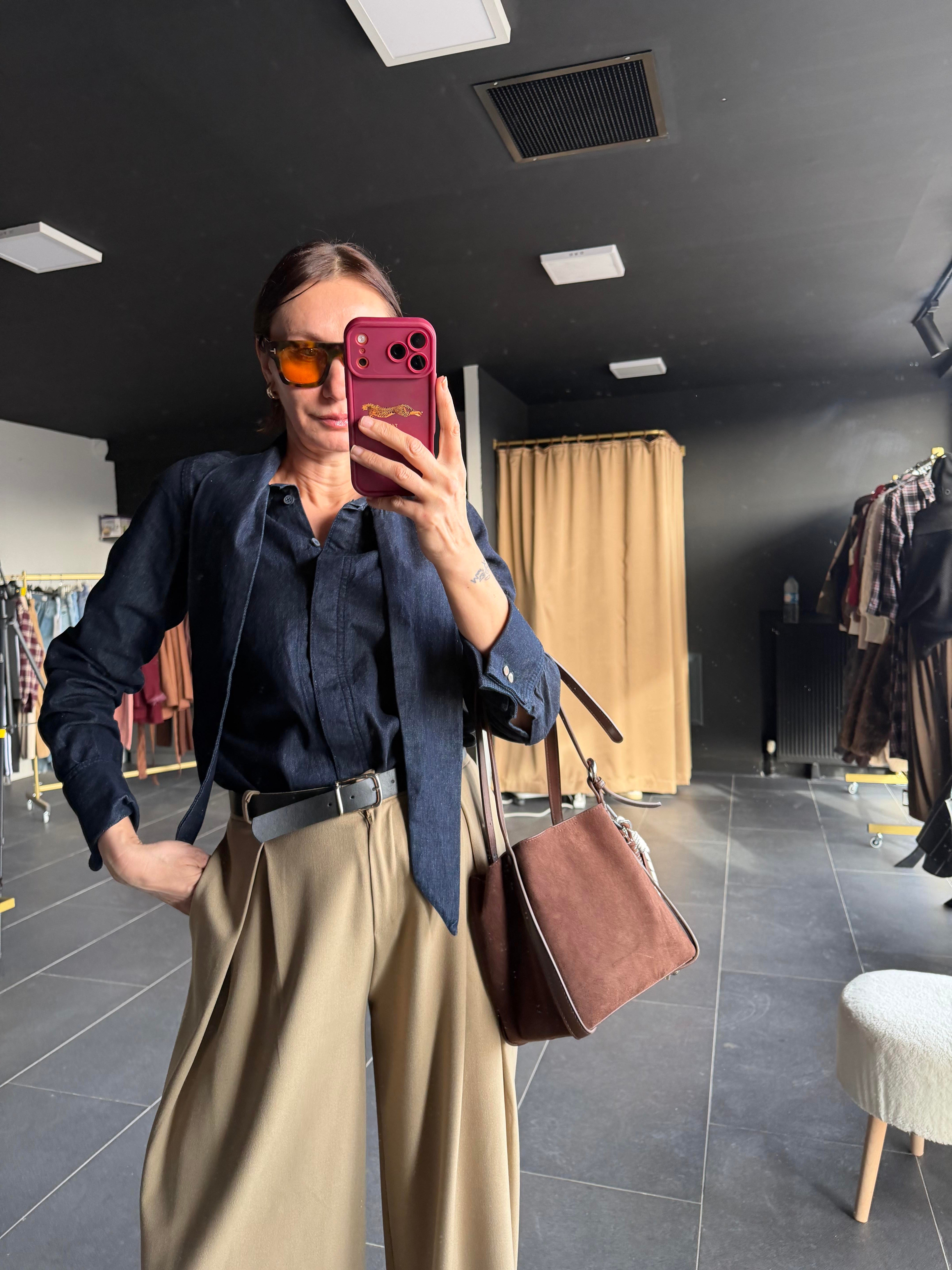 Fularlı Denim Gömlek