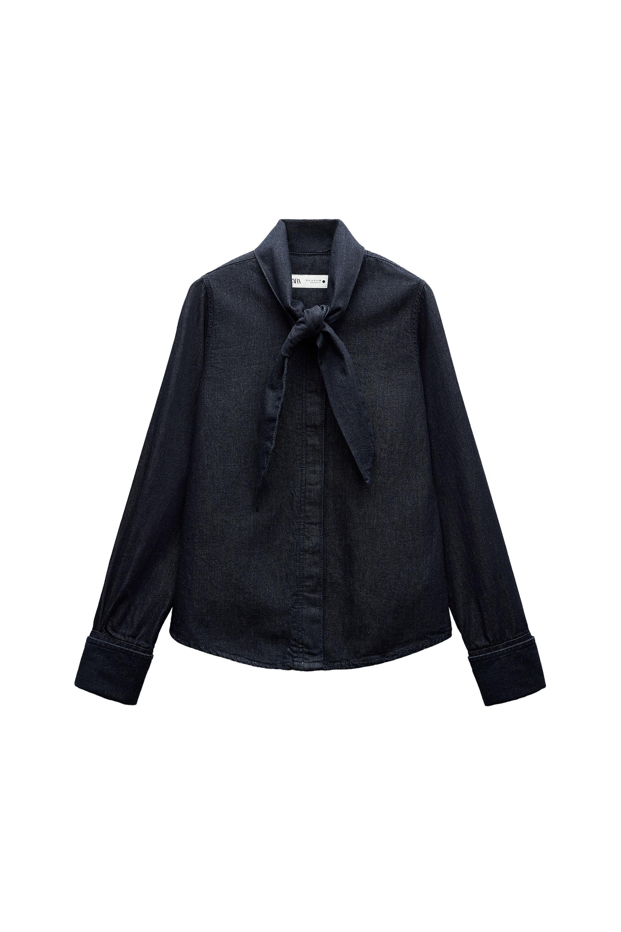 Fularlı Denim Gömlek