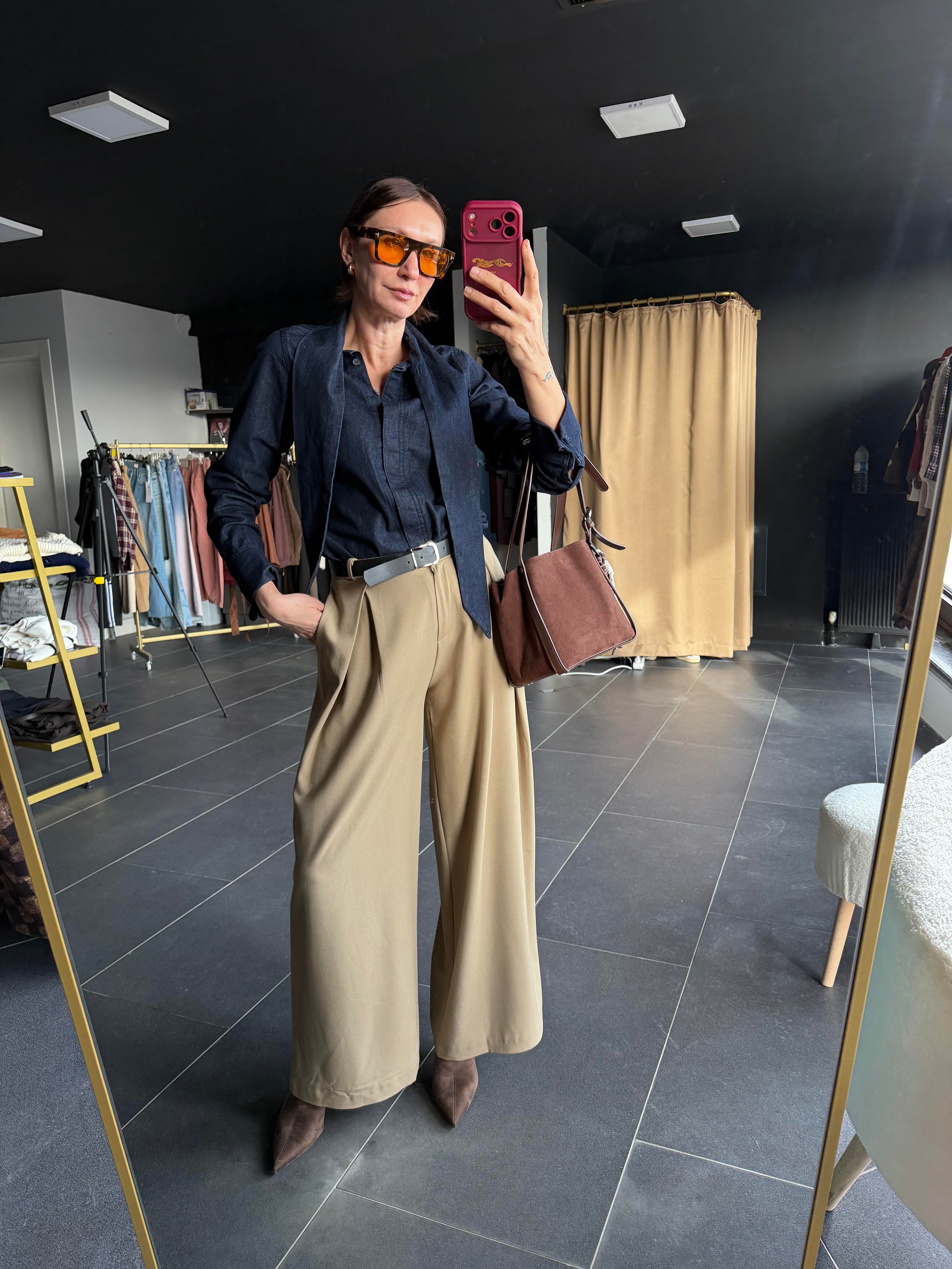 Fularlı Denim Gömlek