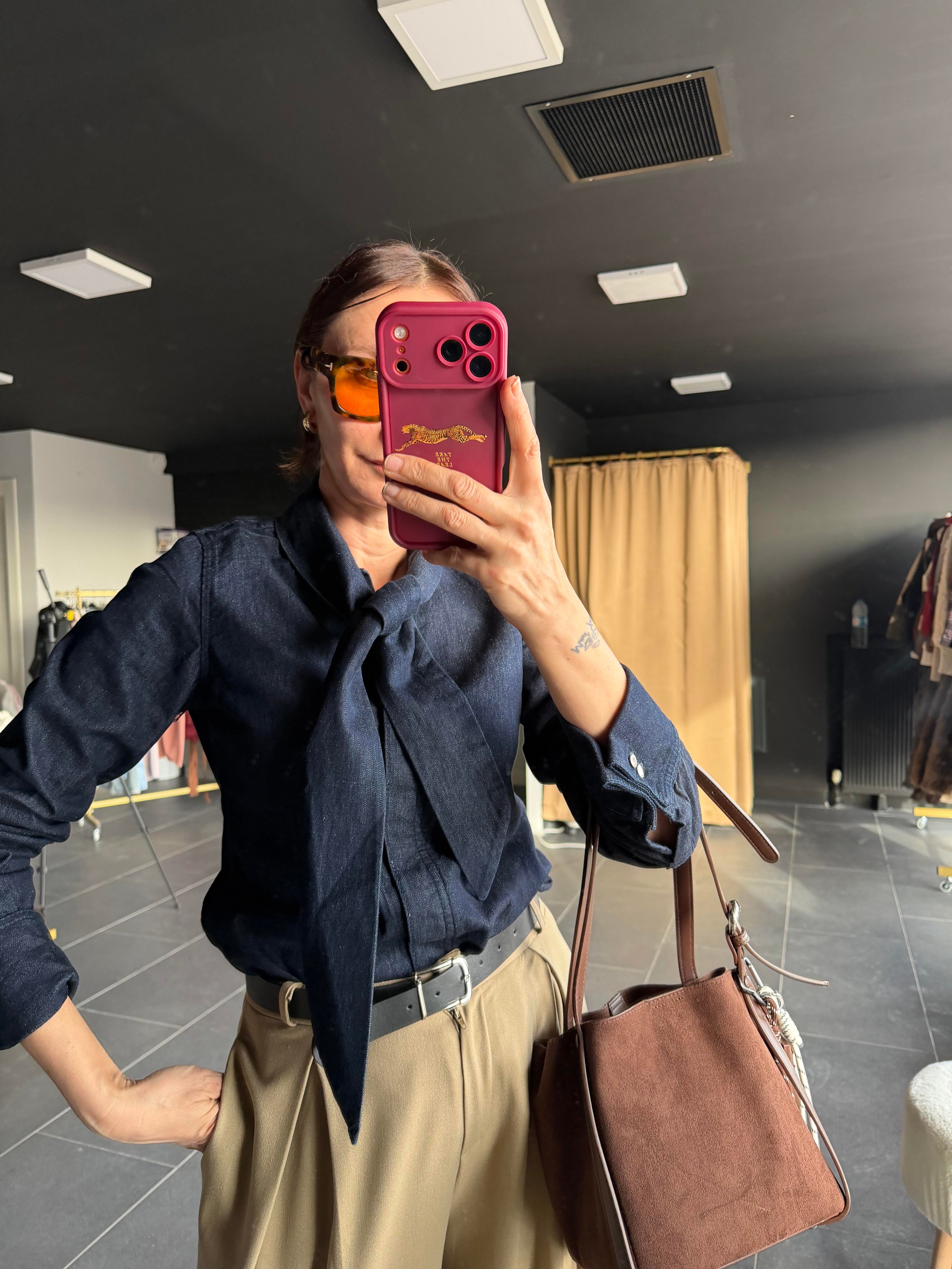 Fularlı Denim Gömlek