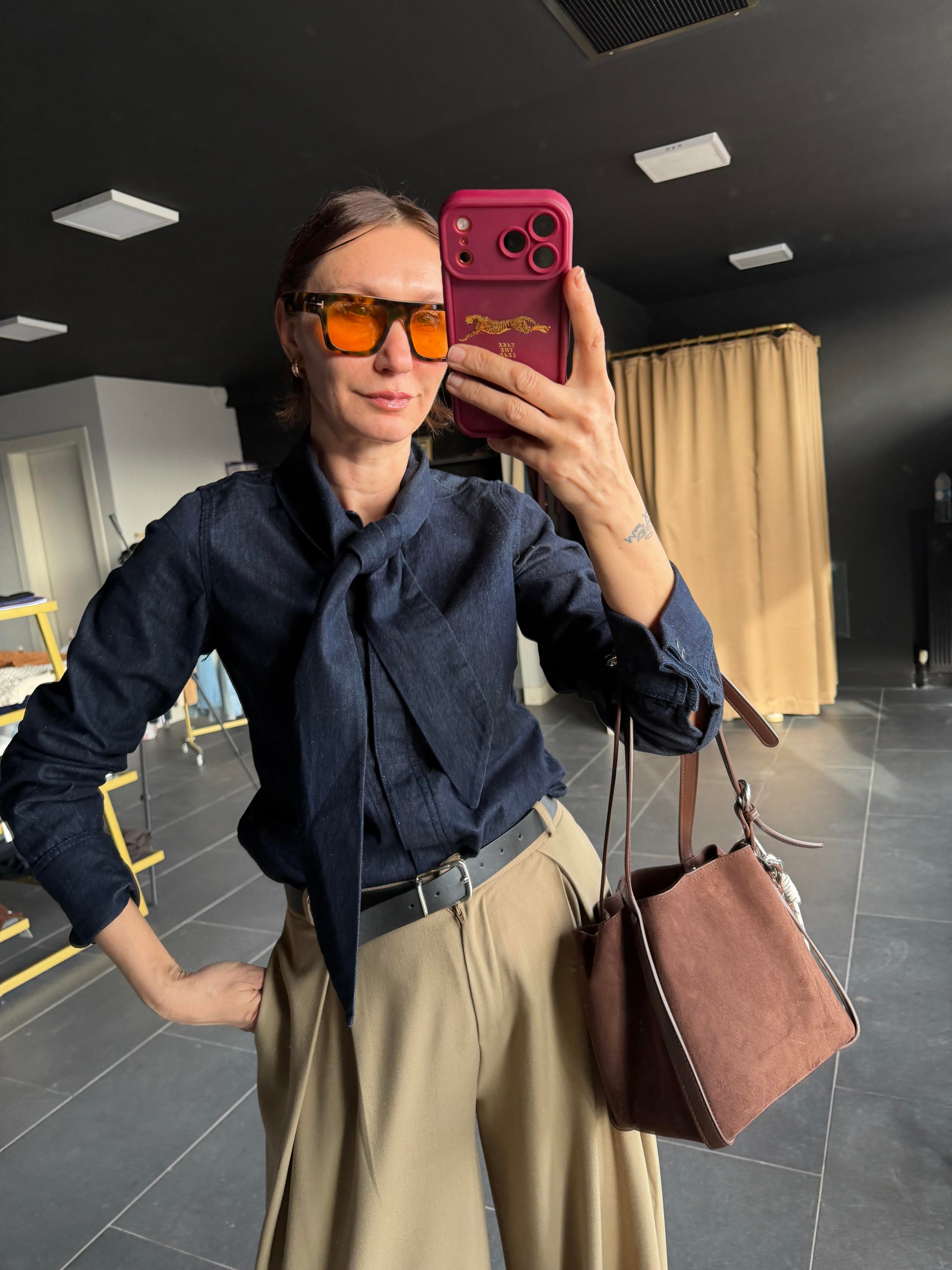 Fularlı Denim Gömlek