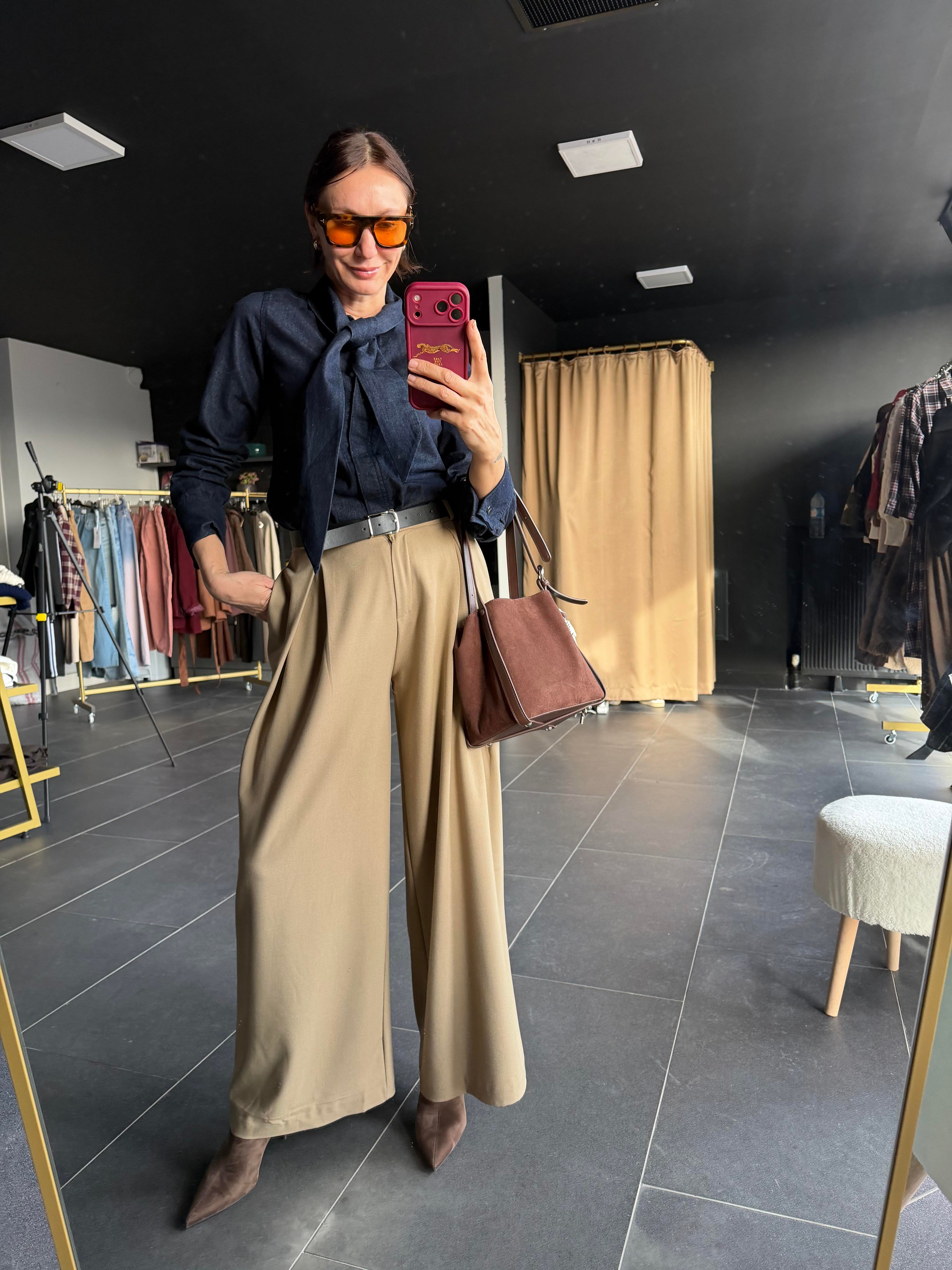 Fularlı Denim Gömlek