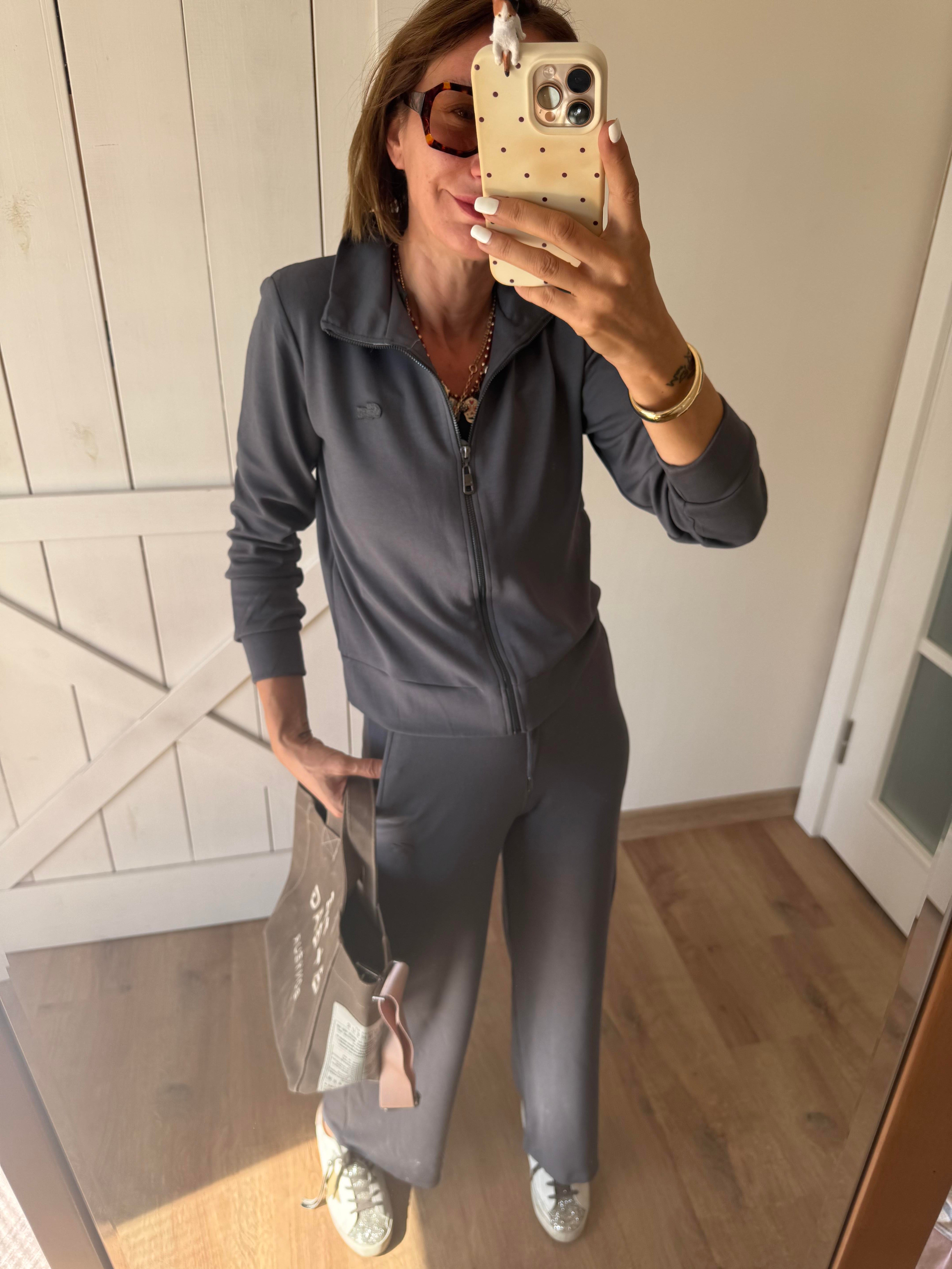 Füme Fermuarlı Üst/Pantolon Eşofman Takım