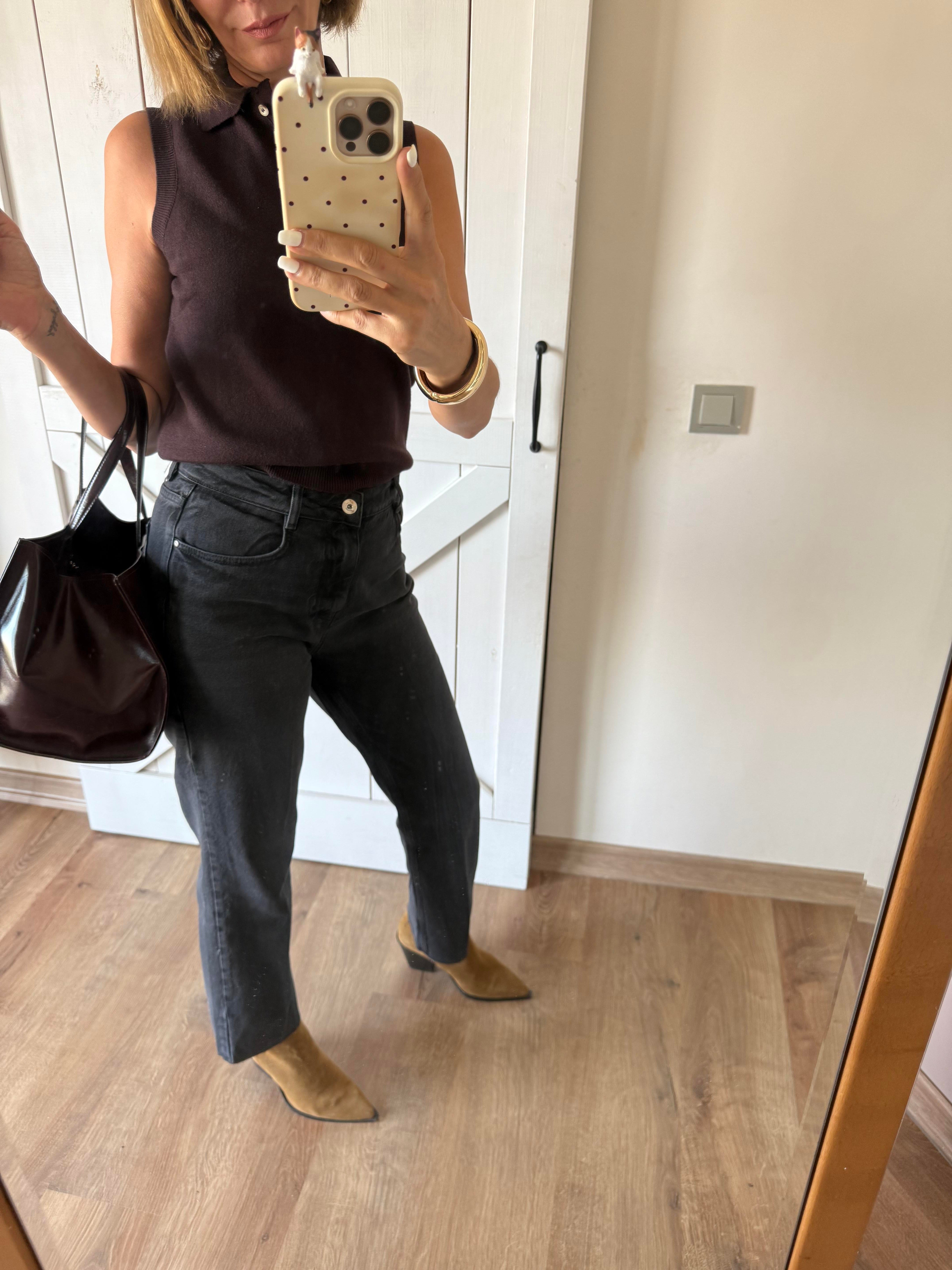 Füme Yüksek Bel Kesik Paça Jean