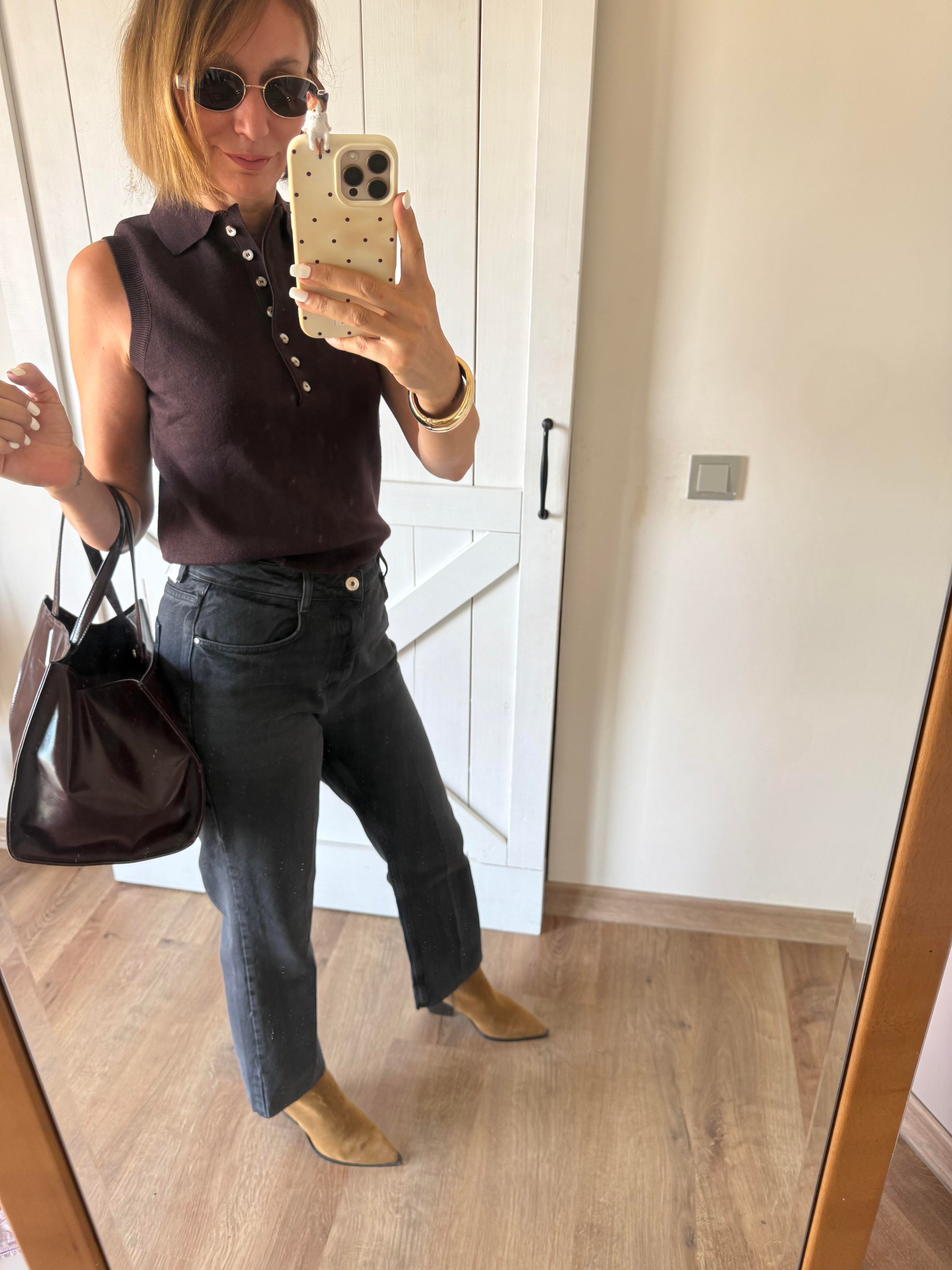 Füme Yüksek Bel Kesik Paça Jean