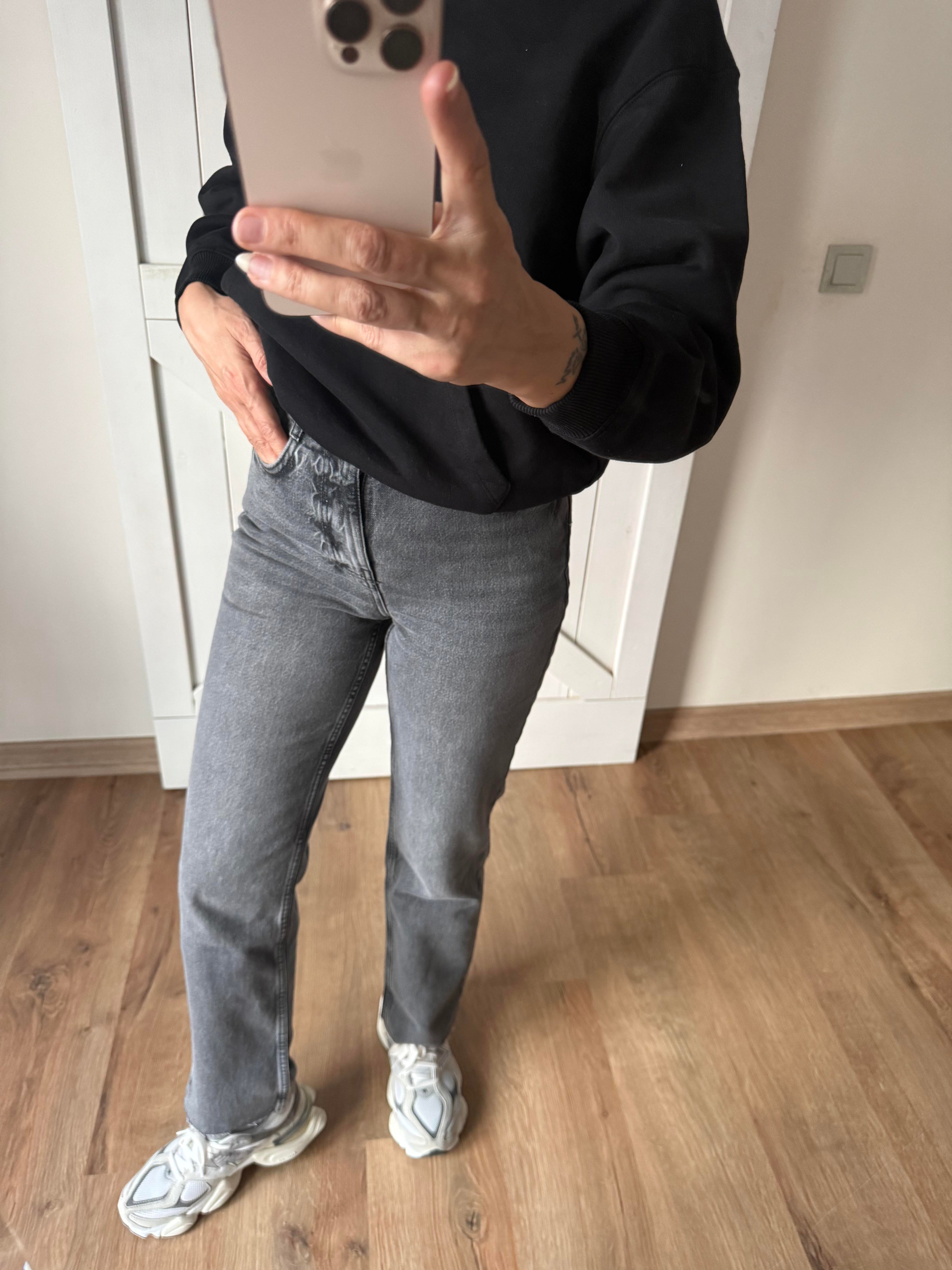 Füme Yüksek Bel Paçası Kesik Denim Pantolon