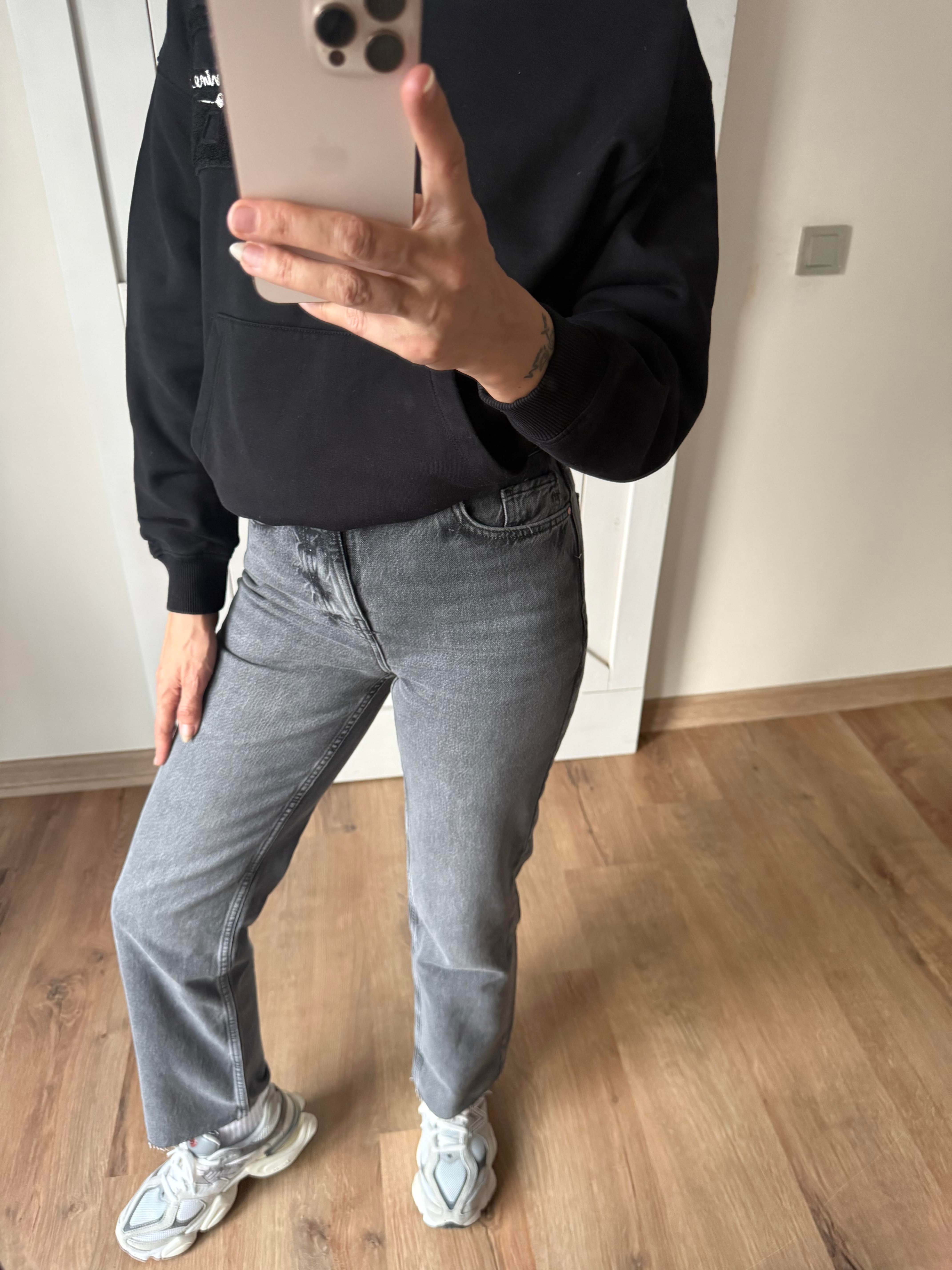 Füme Yüksek Bel Paçası Kesik Denim Pantolon