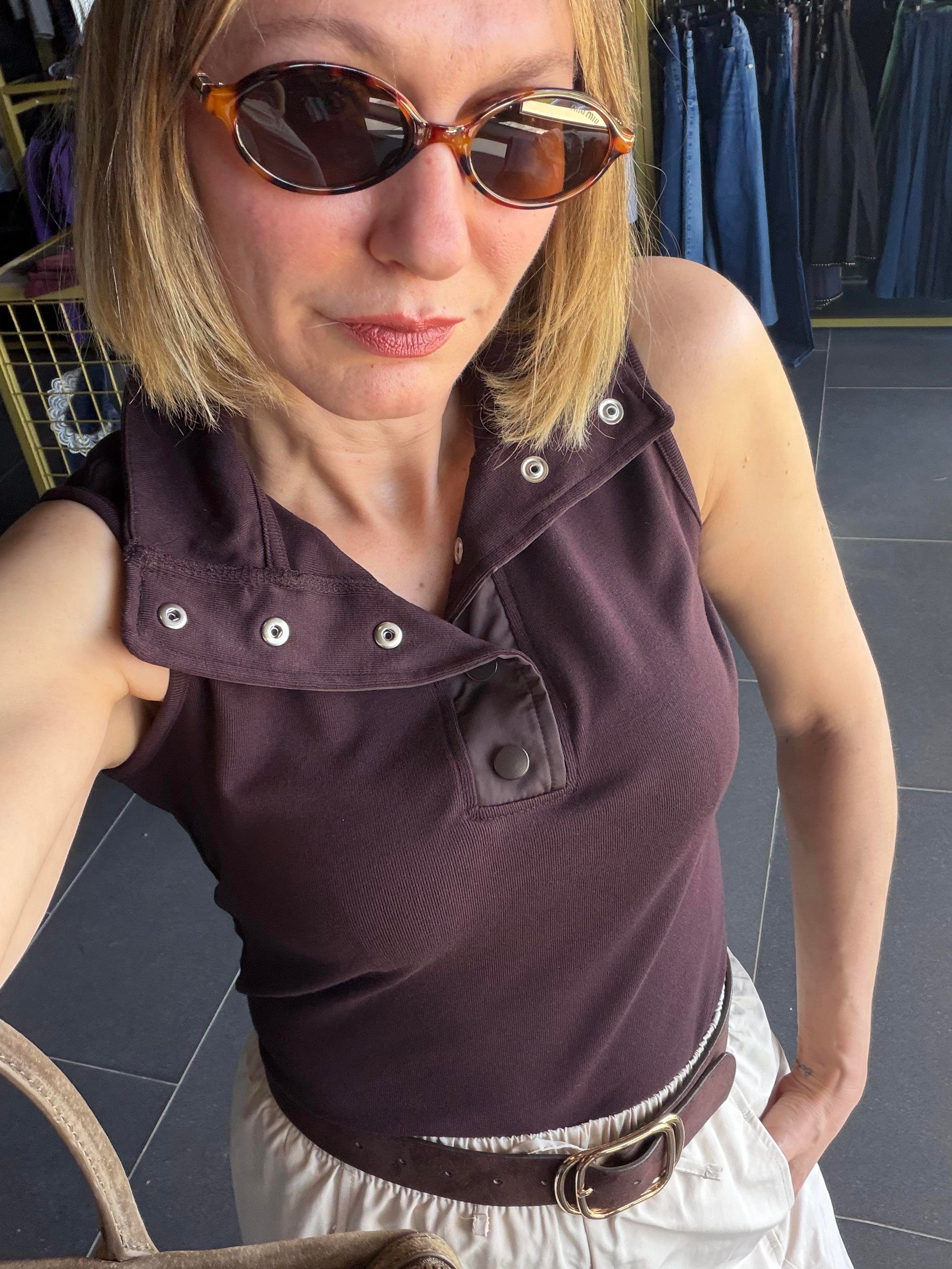 Garnili Dokuma Kahverengi Modal Tshirt
