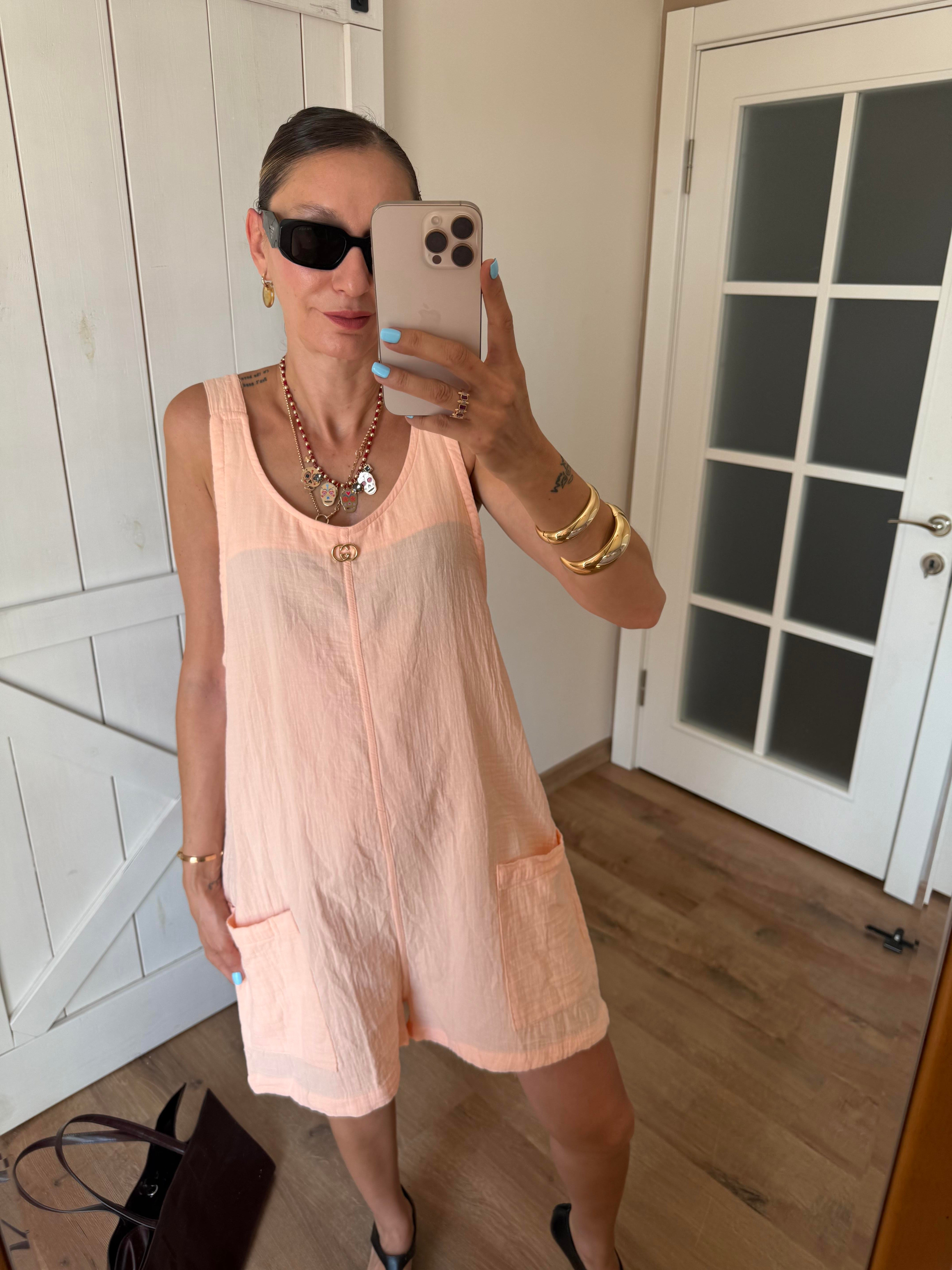 Gg Papaya Askıları Ayarlanabilir Kısa Tulum