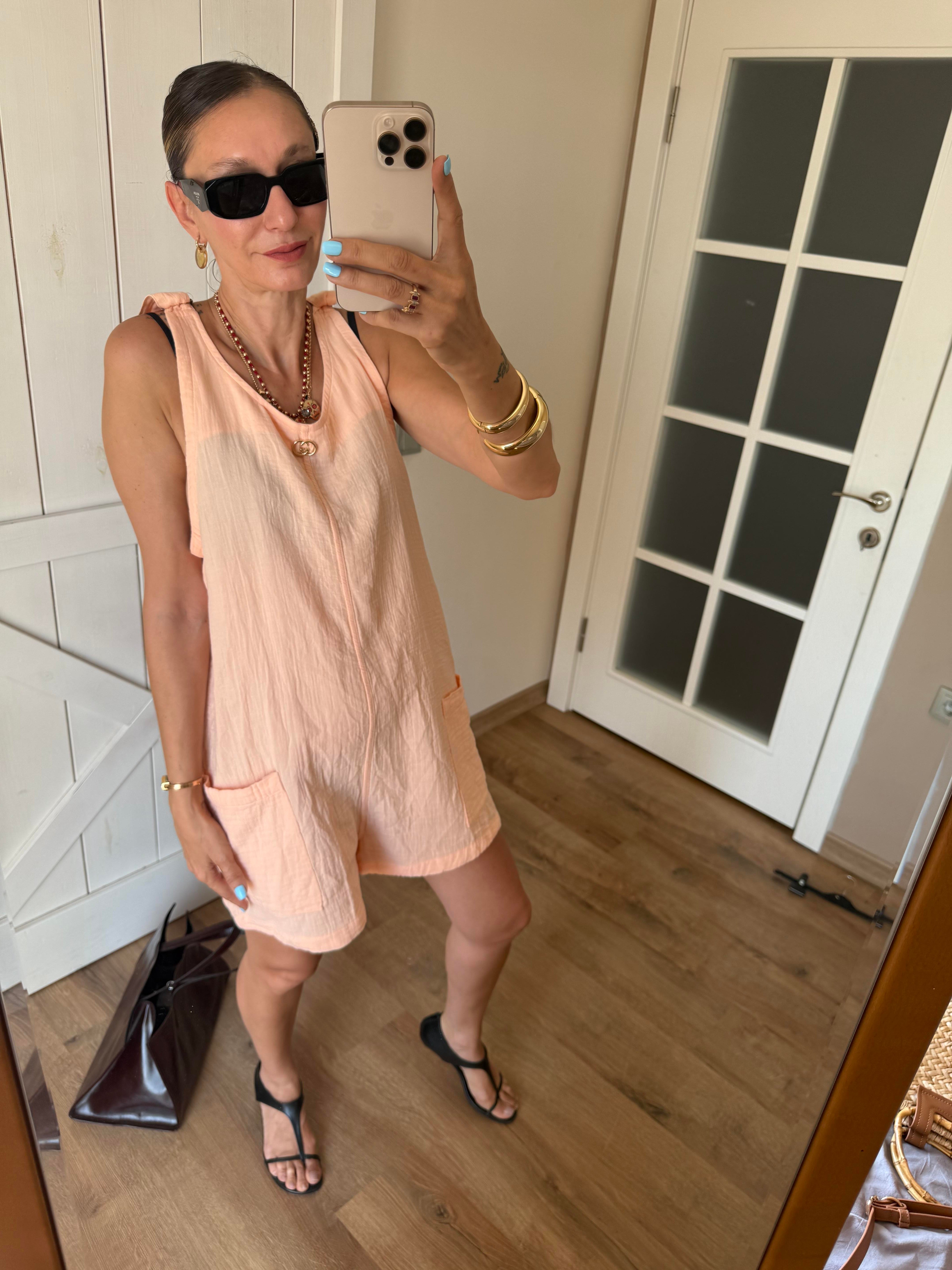 Gg Papaya Askıları Ayarlanabilir Kısa Tulum