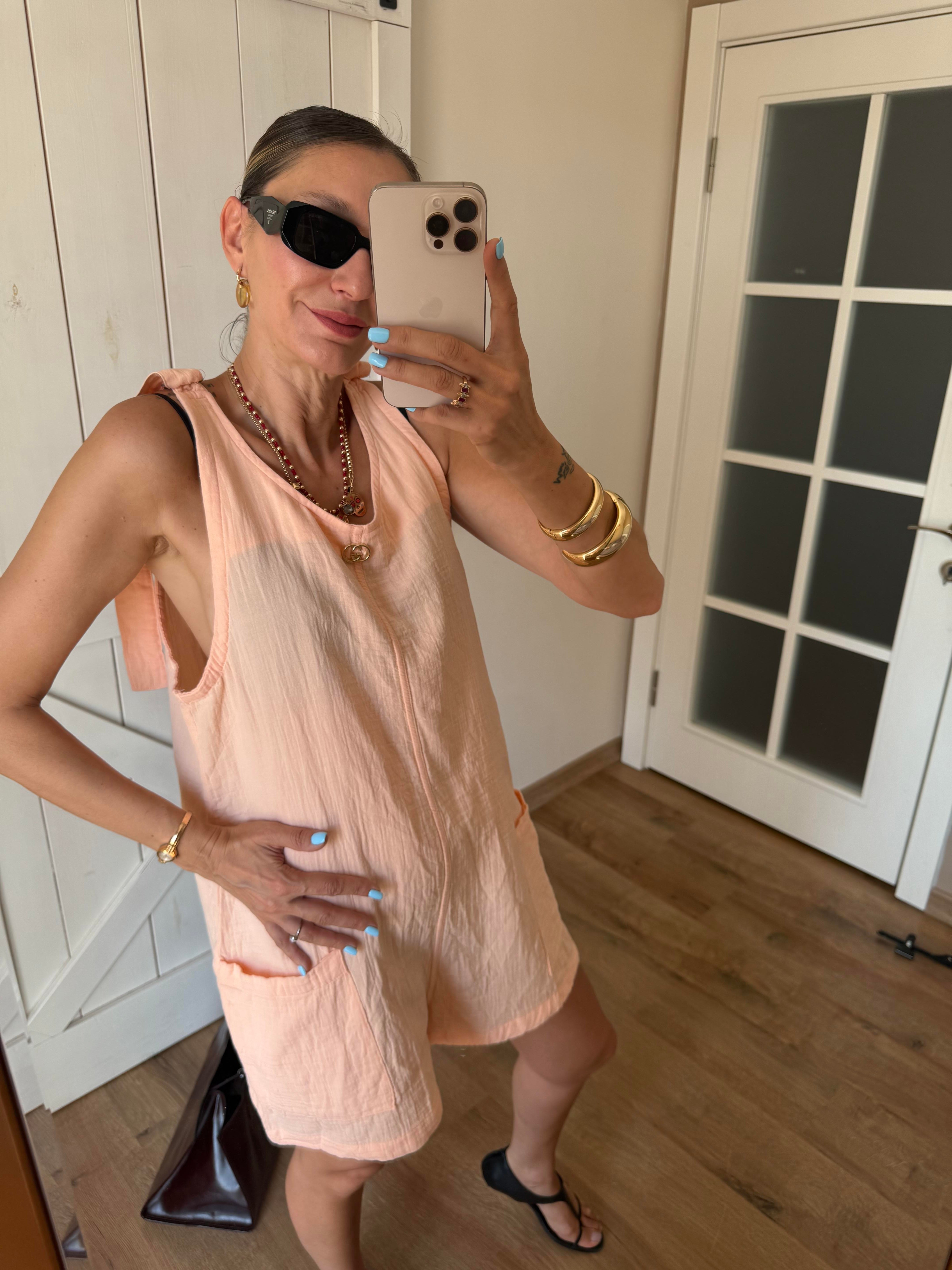 Gg Papaya Askıları Ayarlanabilir Kısa Tulum