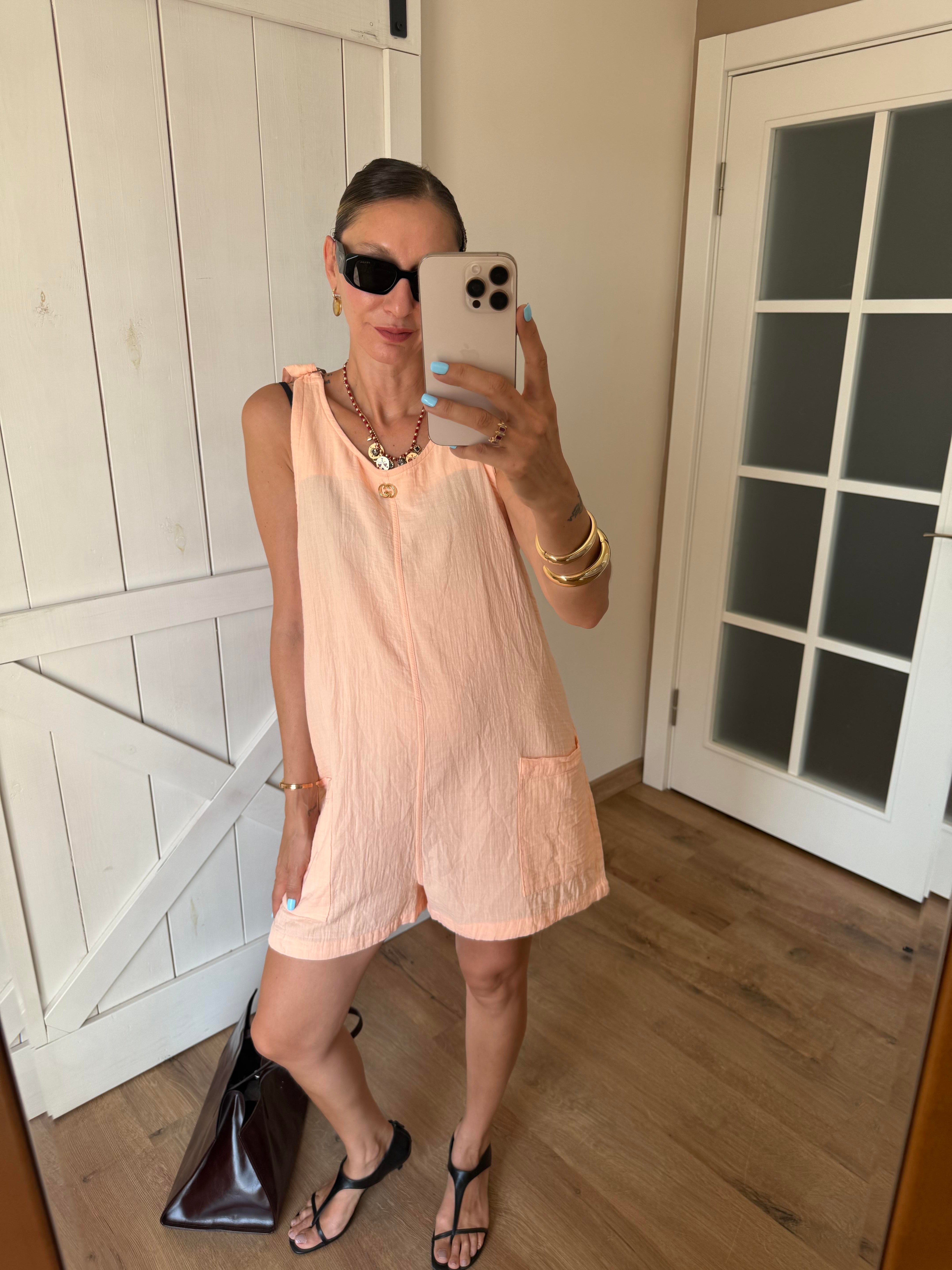 Gg Papaya Askıları Ayarlanabilir Kısa Tulum