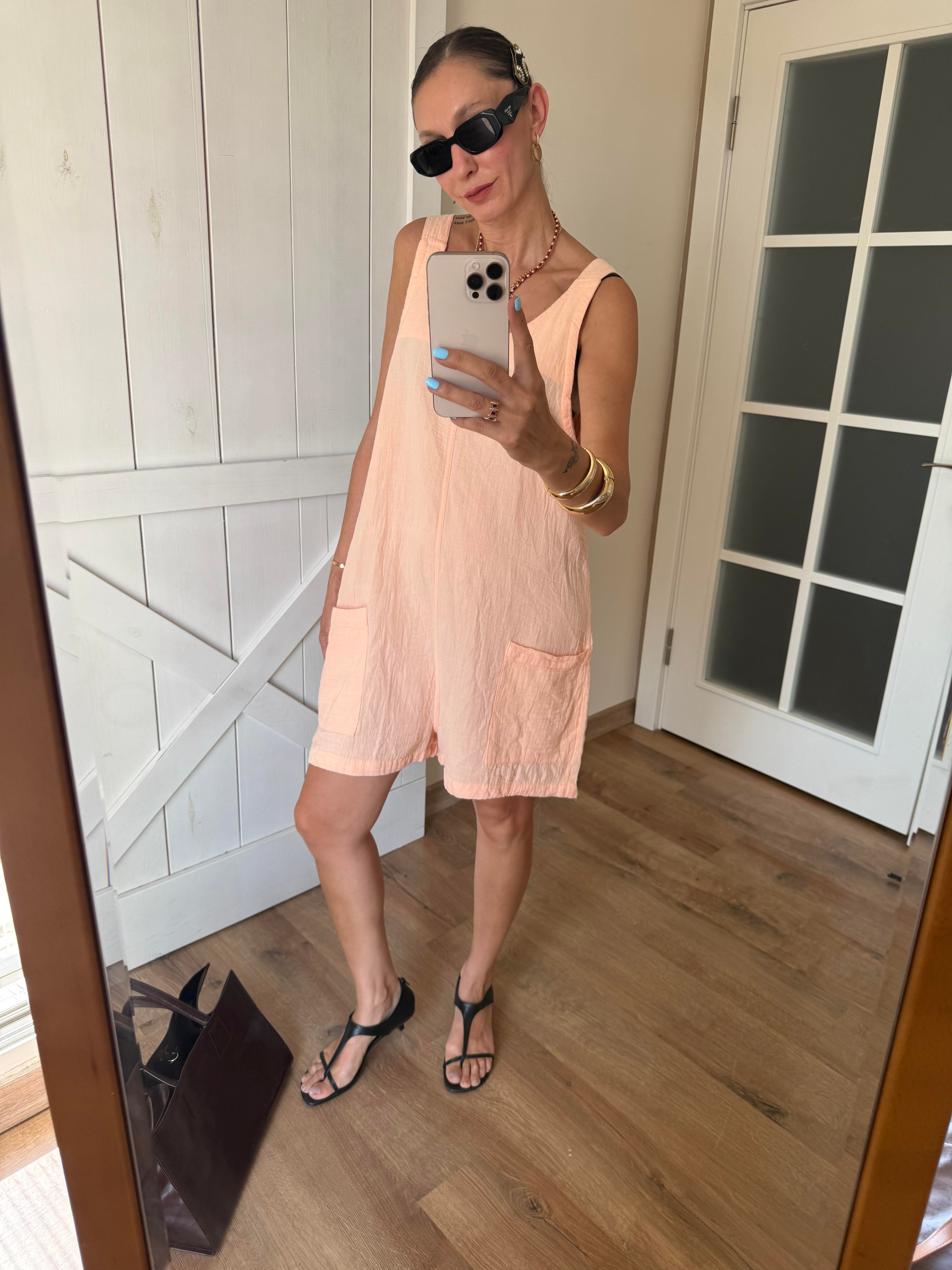 Gg Papaya Askıları Ayarlanabilir Kısa Tulum